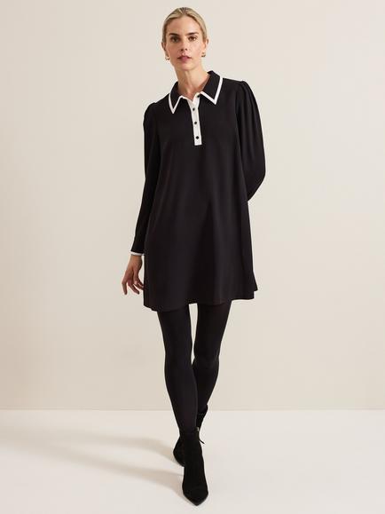 Phase Eight Gina Collar Swing Dress, Black, Black