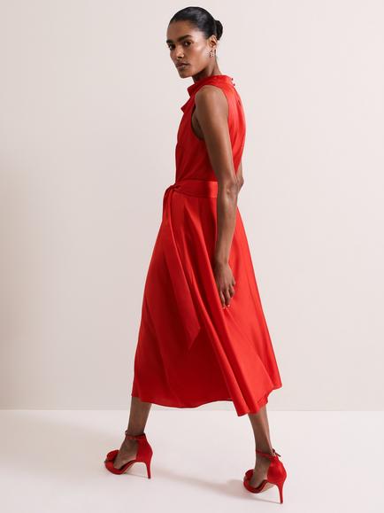 Phase Eight Jasleen Satin Dress, Red - view 2, Red