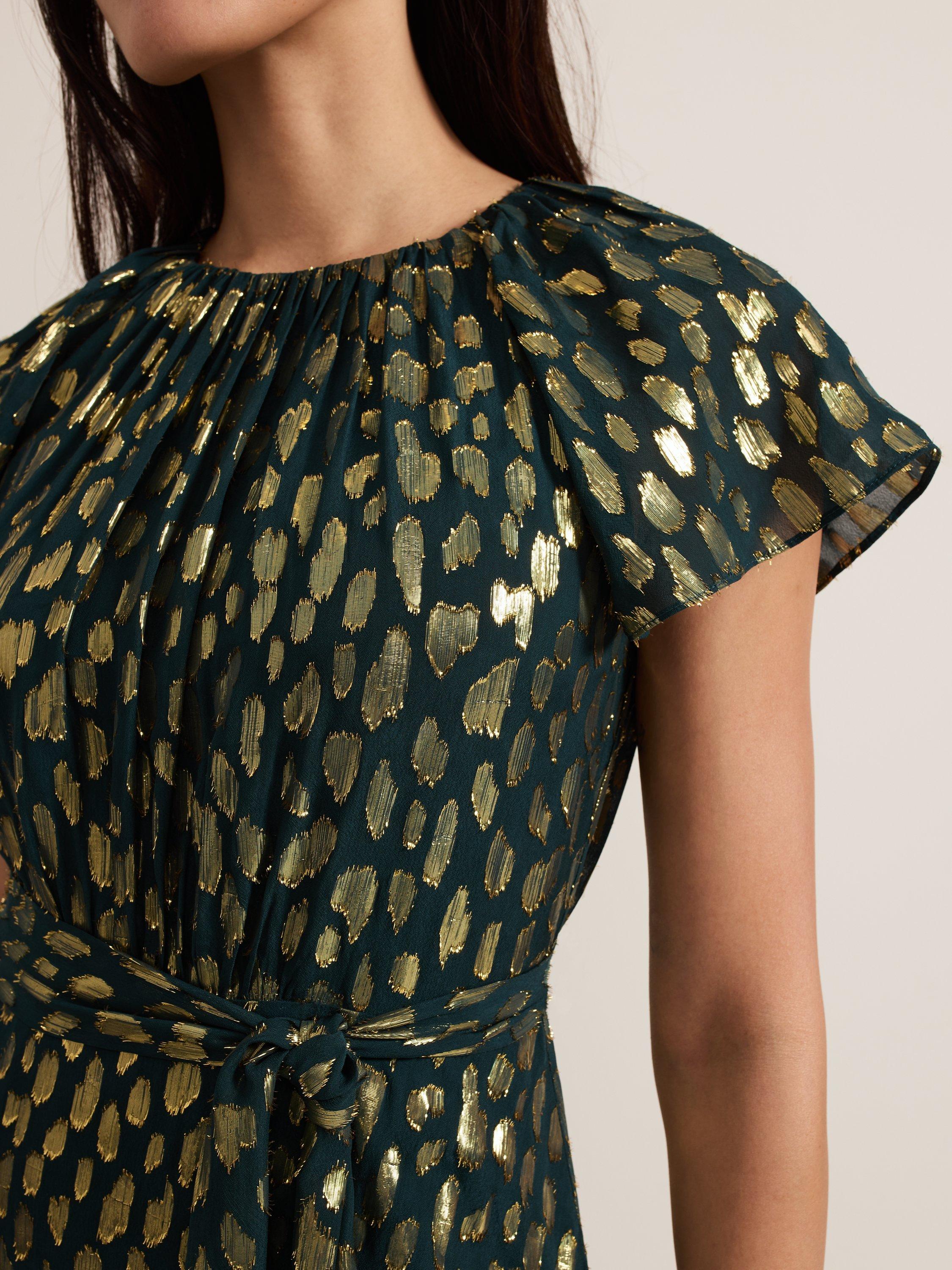 Product image 4 of 7, which shows Phase Eight Lilani Dress, Dark Green/Gold, 12