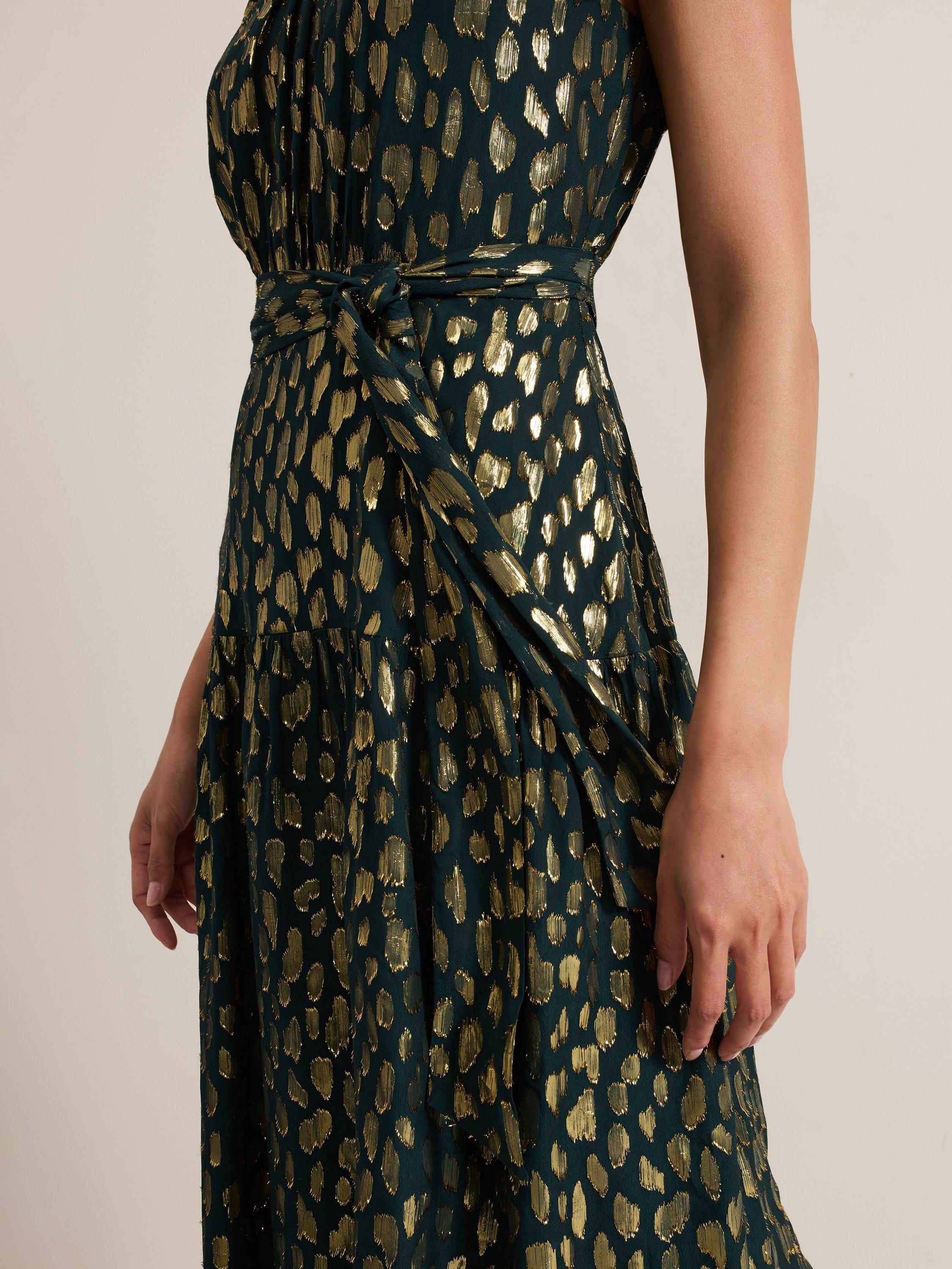 Product image 7 of 7, which shows Phase Eight Lilani Dress, Dark Green/Gold, 12