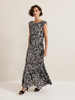 Phase Eight Nina Sleeveless Sequin Maxi Dress, Silver, Silver