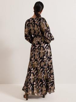 Phase Eight Petite Ellio Metallic Leaf Silk Blend Maxi Dress, Multi - view 2, Multi