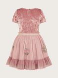 Monsoon Kids' Crushed Velvet Disco Bauble Embellished Tulle Dress, Pink