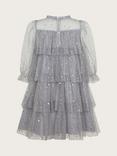 Monsoon Kids' Foil Star Tulle Tiered Dress, Grey