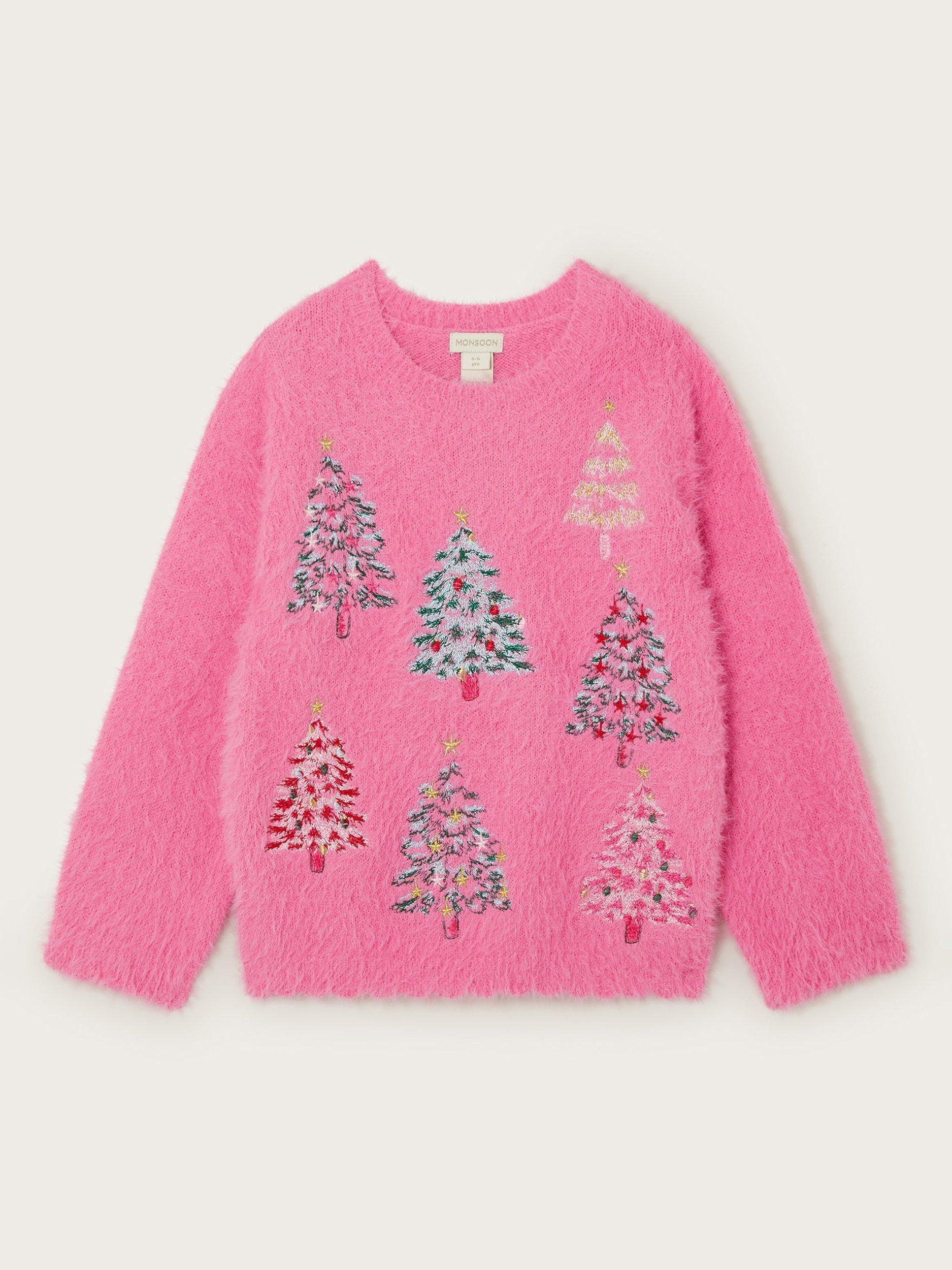 Monsoon Kids Christmas Tree Jumper Pink