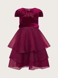 Monsoon Kids' Mabel Velvet Tiered Dress, Burgundy