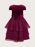 Monsoon Kids' Mabel Velvet Tiered Dress, Burgundy