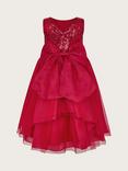 Monsoon Kids' Olivia Sequin Organza Dress, Red