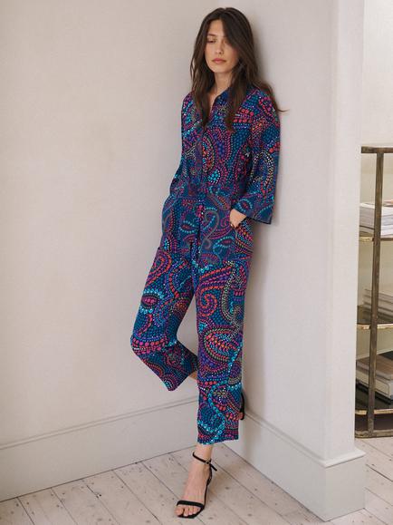 NRBY Pip Star Paisley Print Silk Jumpsuit, Multi, Multi