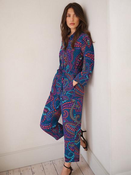 NRBY Pip Star Paisley Print Silk Jumpsuit, Multi - view 2, Multi