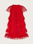 Monsoon Kids' Ruffle Trapeze Dress, Red