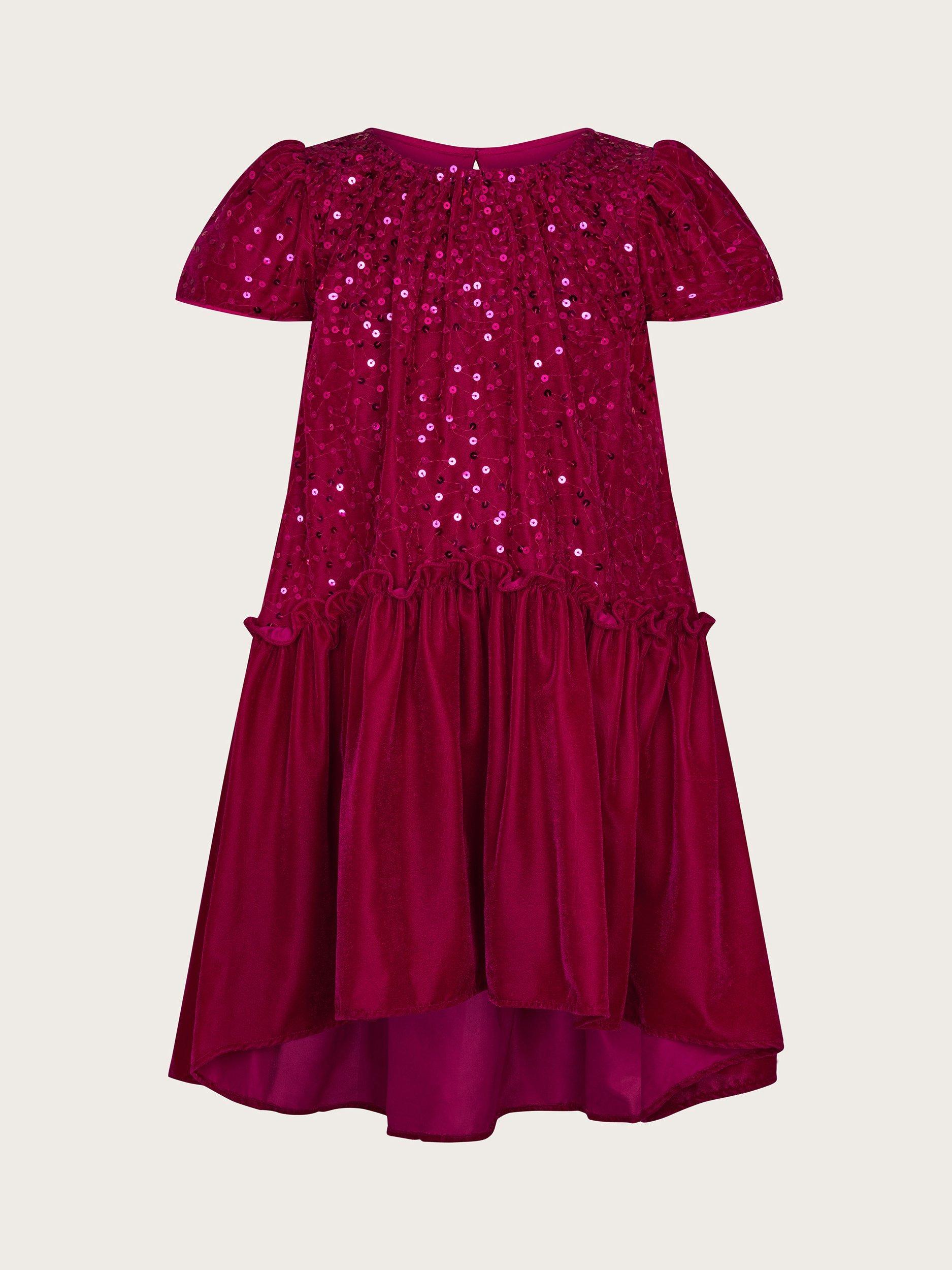 Monsoon Kids' Vallie Velvet Sequin Swing Dress, Magenta