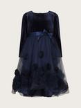 Monsoon Kids' Velvet 3D Rose Tulle Dress, Navy