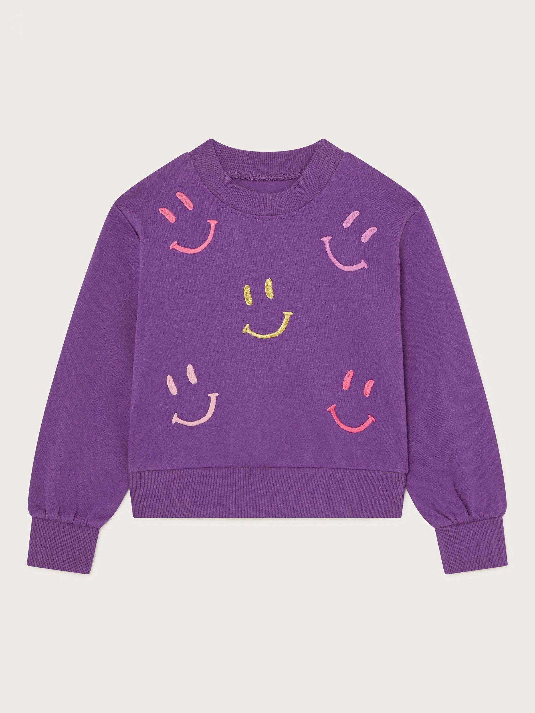 Monsoon Kids' Happy Face Cotton Sweatshirt, Purple