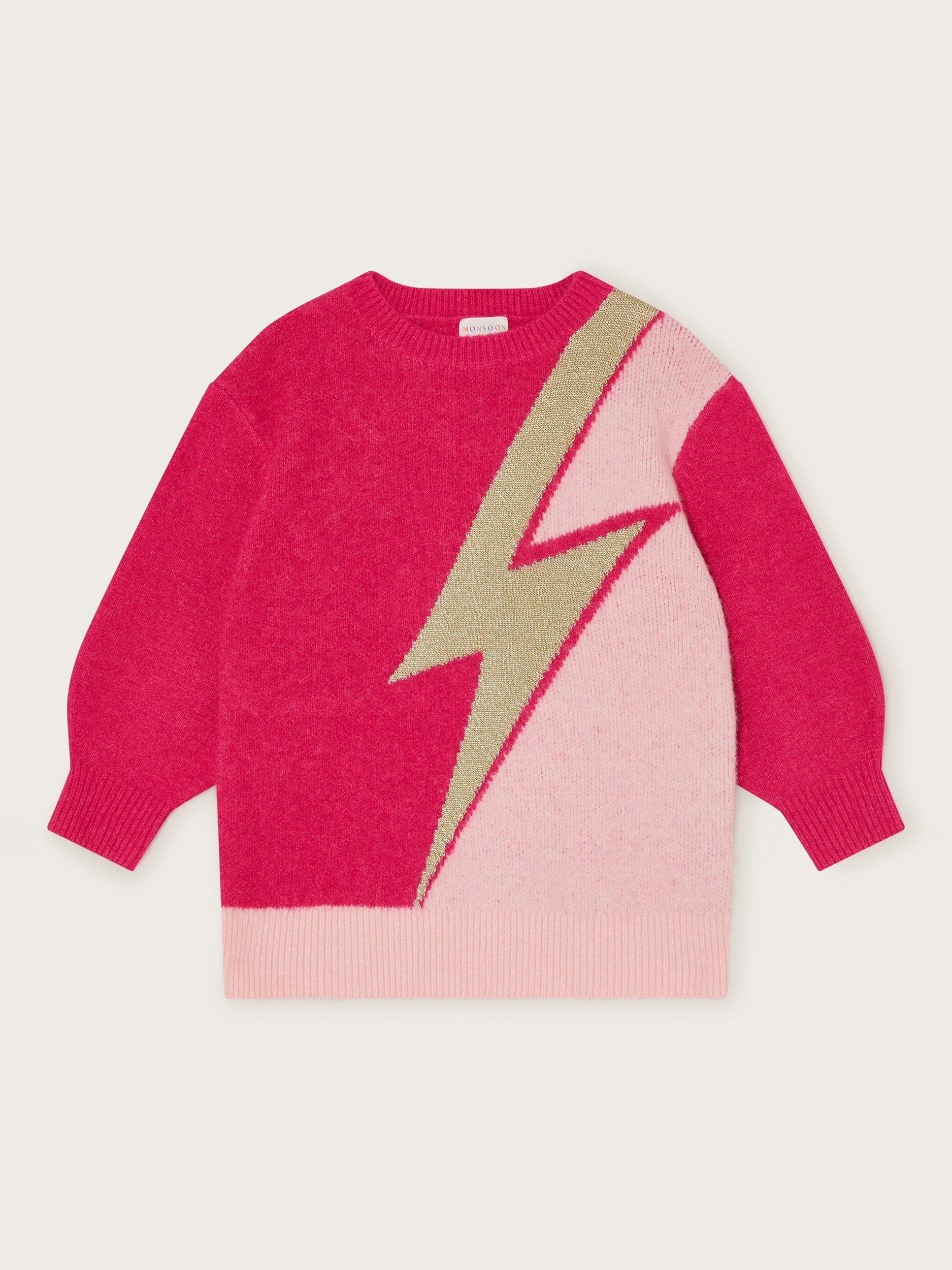 Monsoon Kids' Knitted Bolt Jumper, Pink