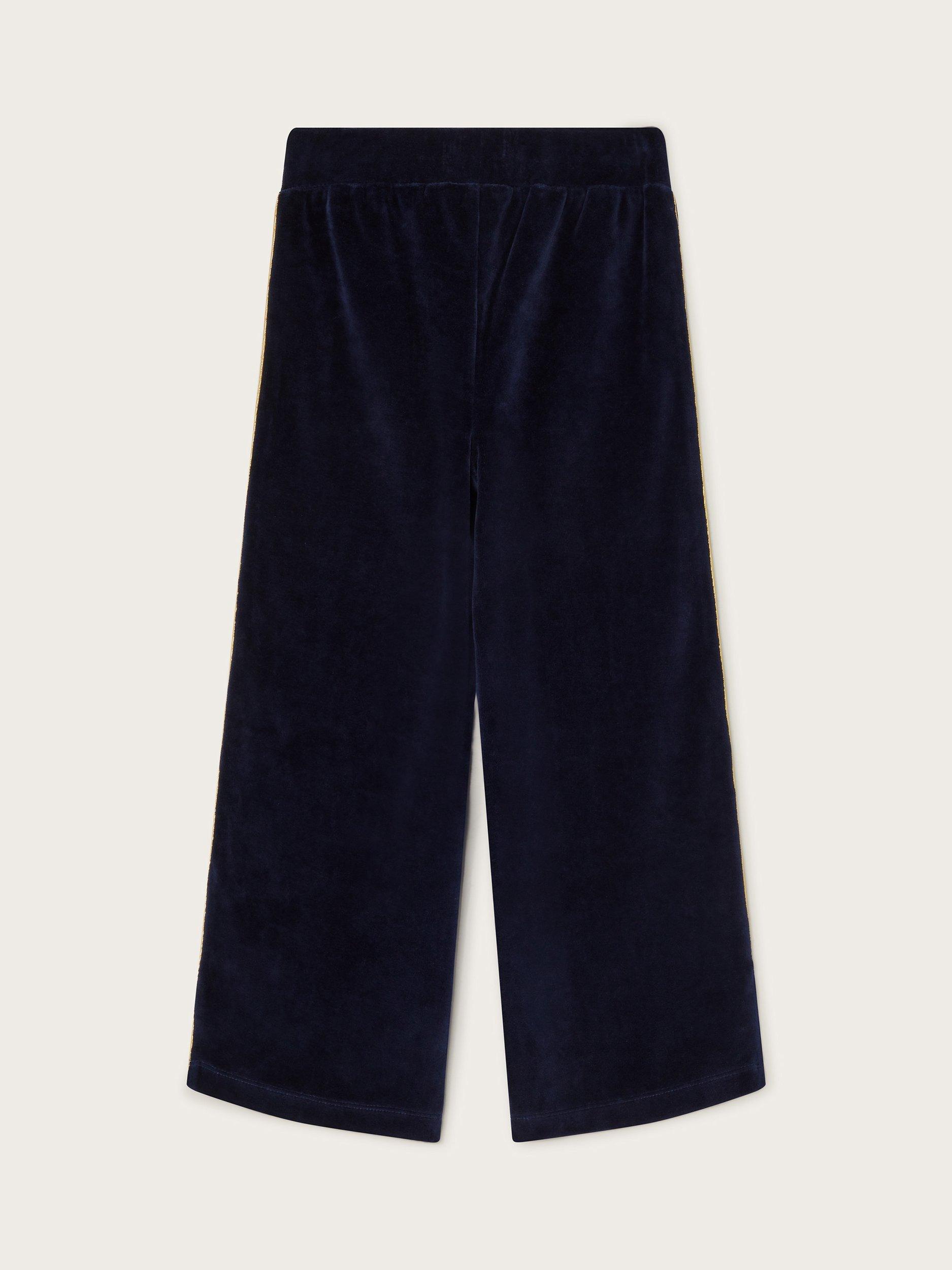 Product image 2 of 3, which shows Monsoon Kids' Velour Joggers, Navy, 3-4 years
