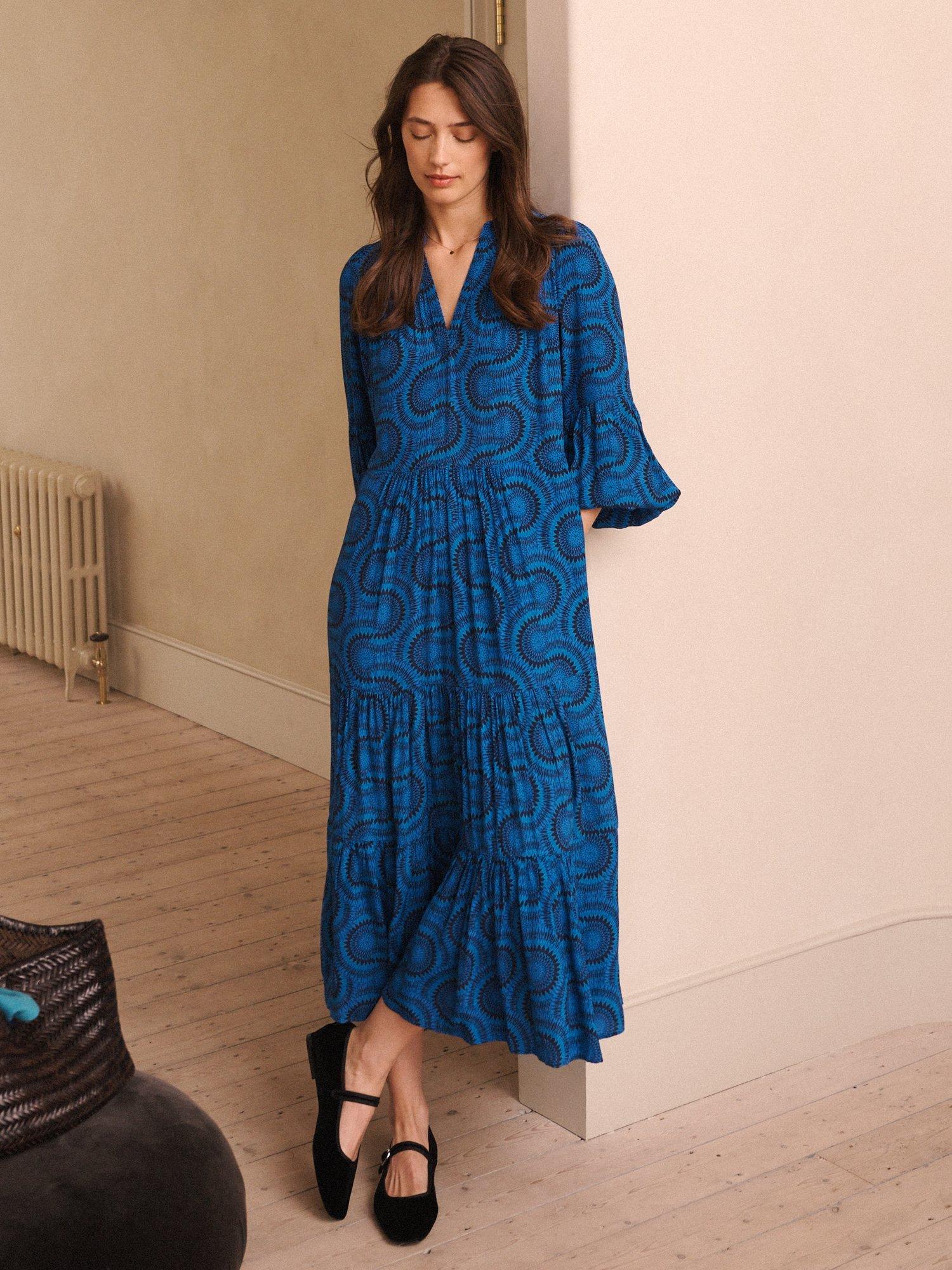 Product image 2 of 9, which shows NRBY Cassidy Batik Dress, Blue/Black, XS