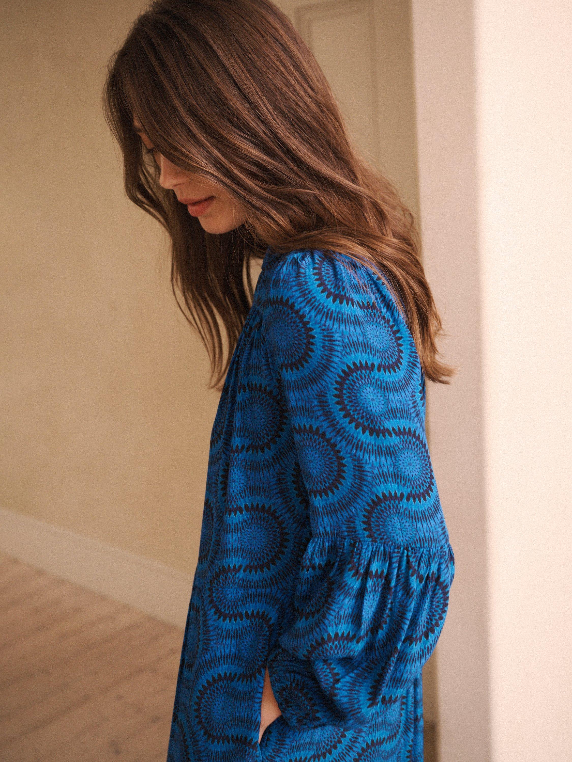 Product image 4 of 9, which shows NRBY Cassidy Batik Dress, Blue/Black, XS