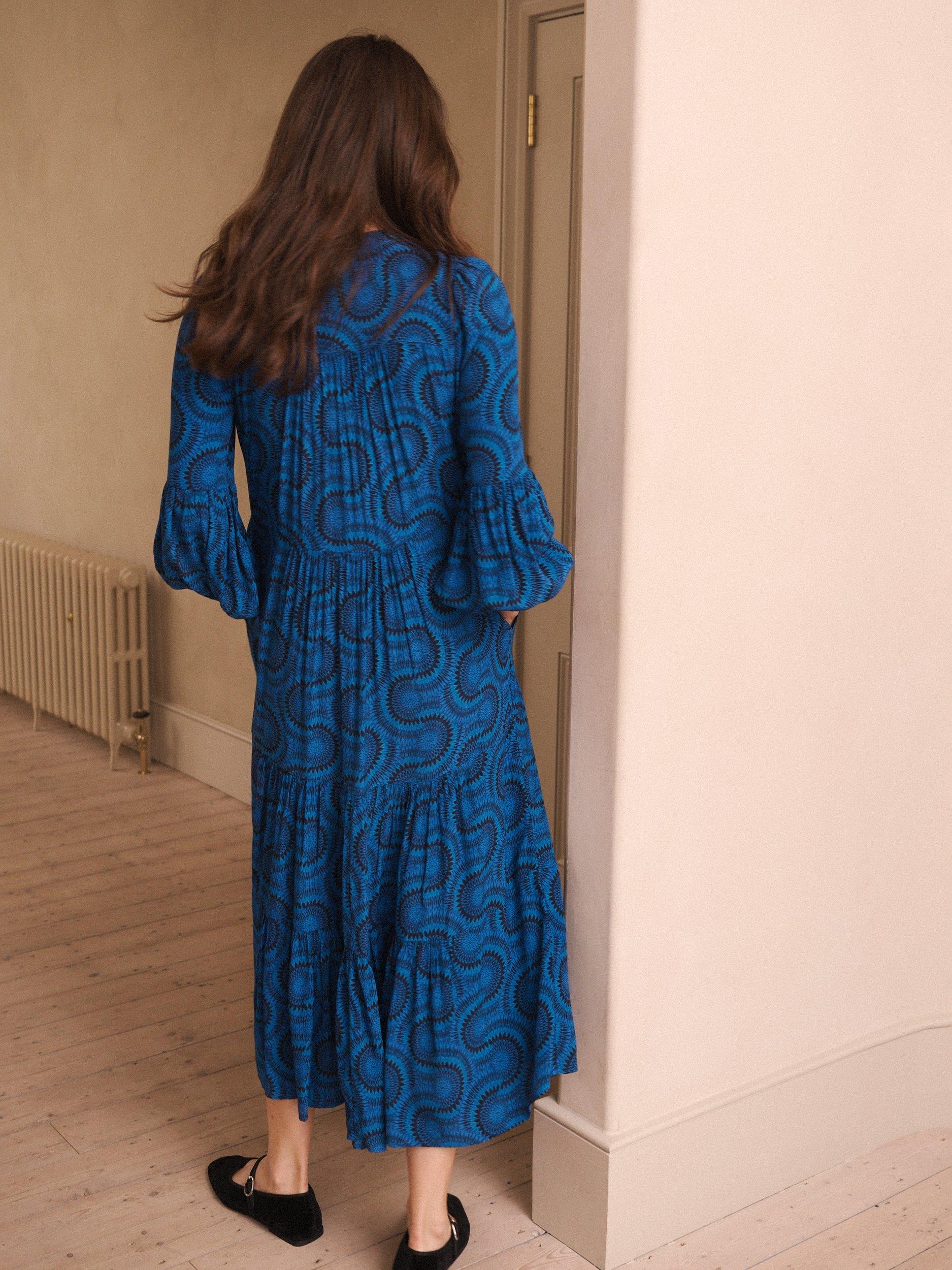 Product image 5 of 9, which shows NRBY Cassidy Batik Dress, Blue/Black, XS