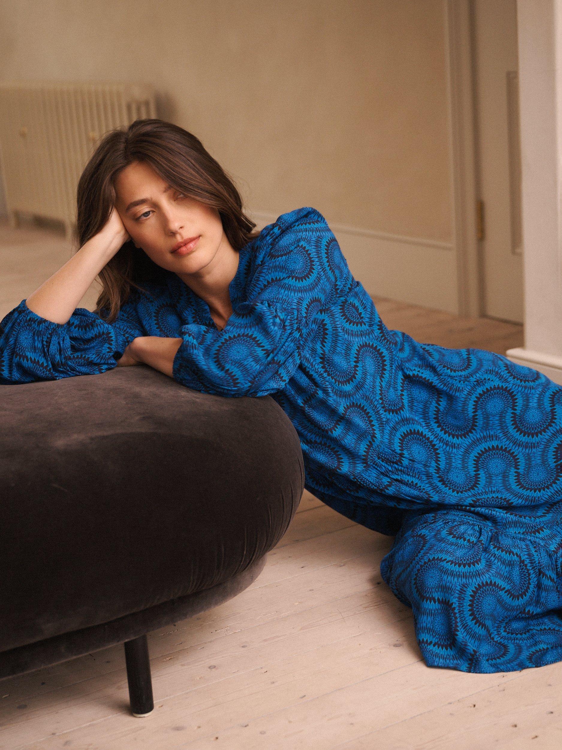 Product image 6 of 9, which shows NRBY Cassidy Batik Dress, Blue/Black, XS