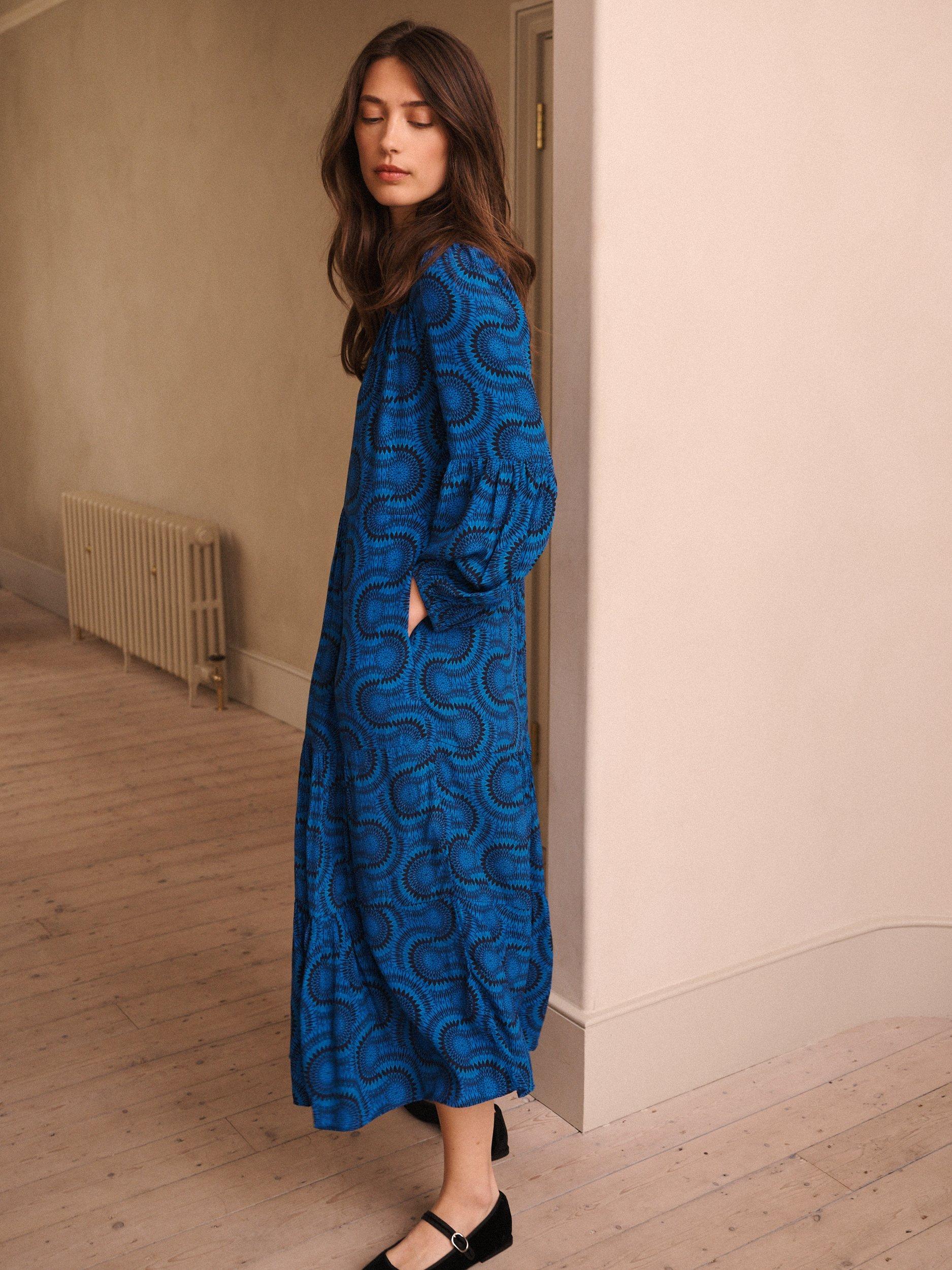 Product image 7 of 9, which shows NRBY Cassidy Batik Dress, Blue/Black, XS