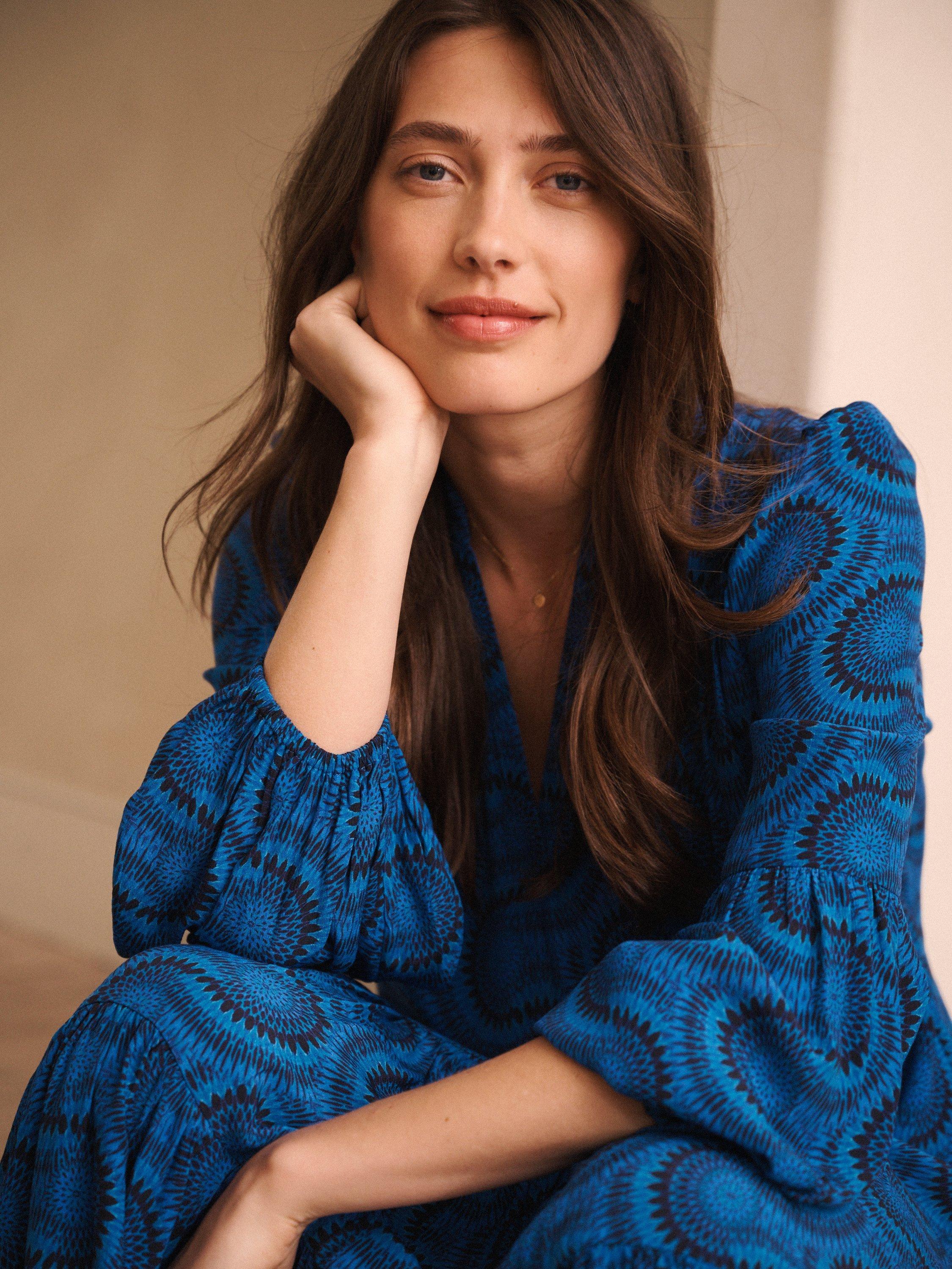 Product image 8 of 9, which shows NRBY Cassidy Batik Dress, Blue/Black, XS