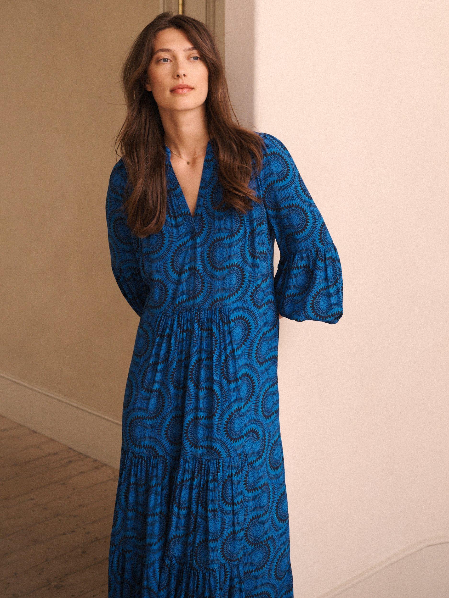 Product image 9 of 9, which shows NRBY Cassidy Batik Dress, Blue/Black, XS