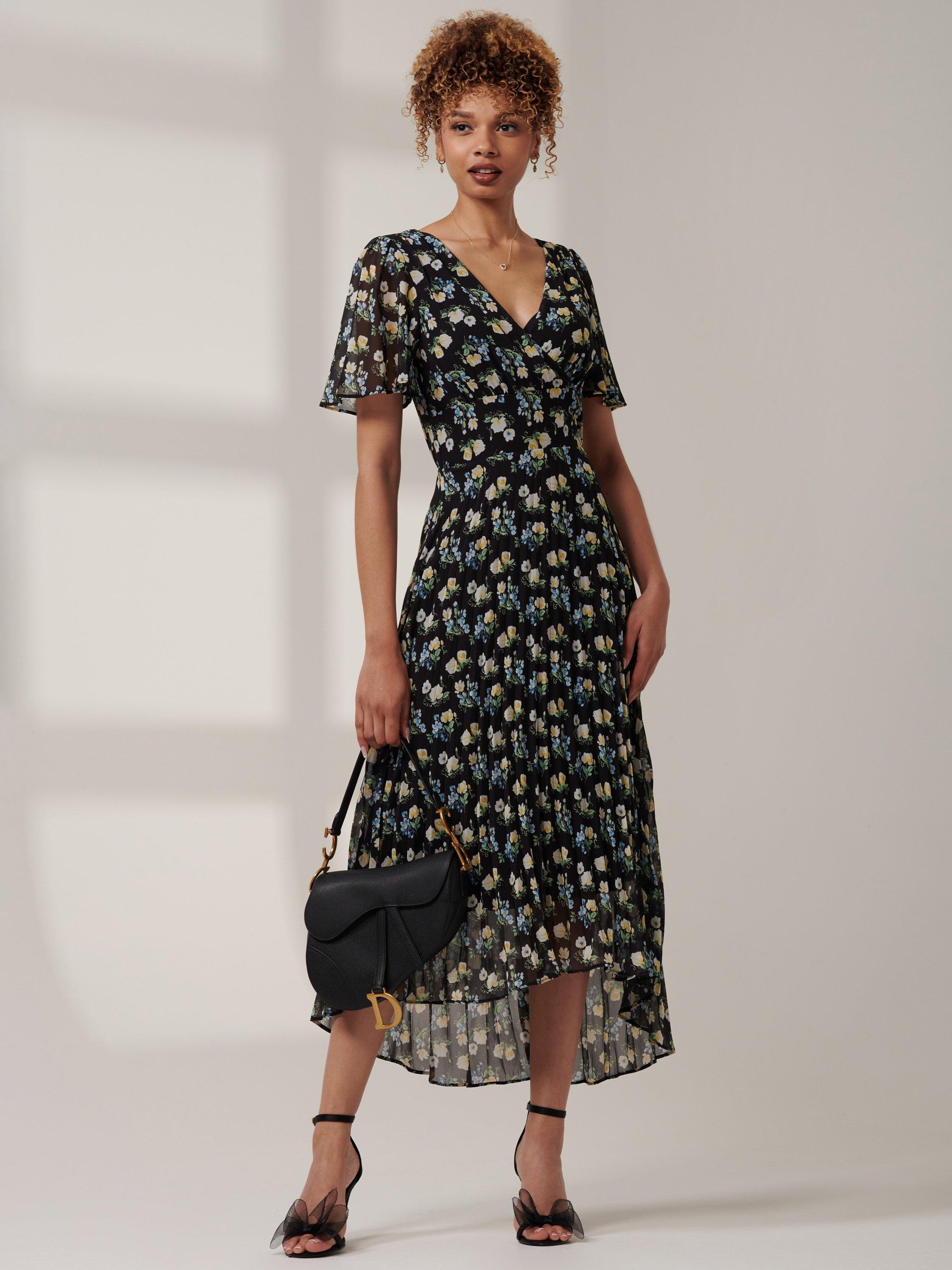 Product image 1 of 7, which shows Jolie Moi Meagan Floral Chiffon Maxi Dress, Black, 8