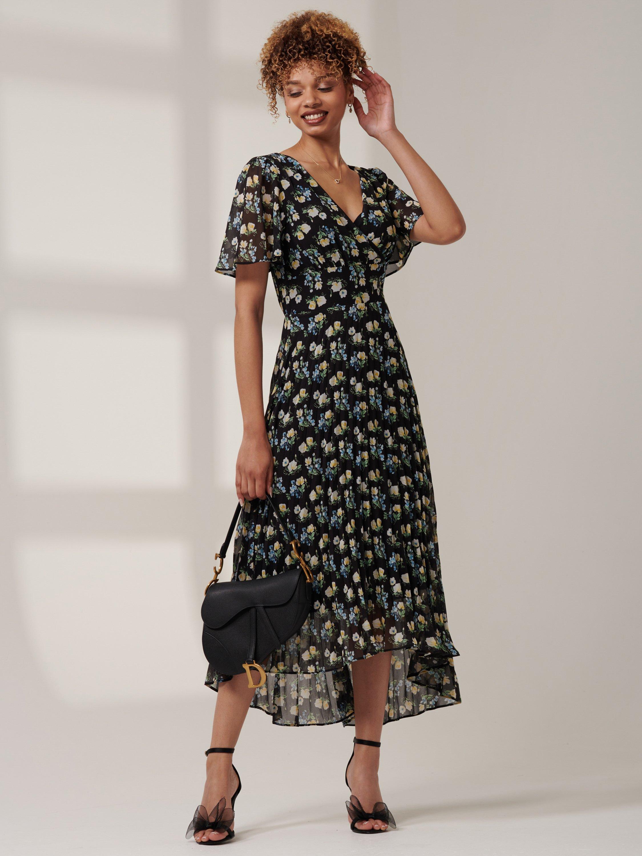 Product image 5 of 7, which shows Jolie Moi Meagan Floral Chiffon Maxi Dress, Black, 8