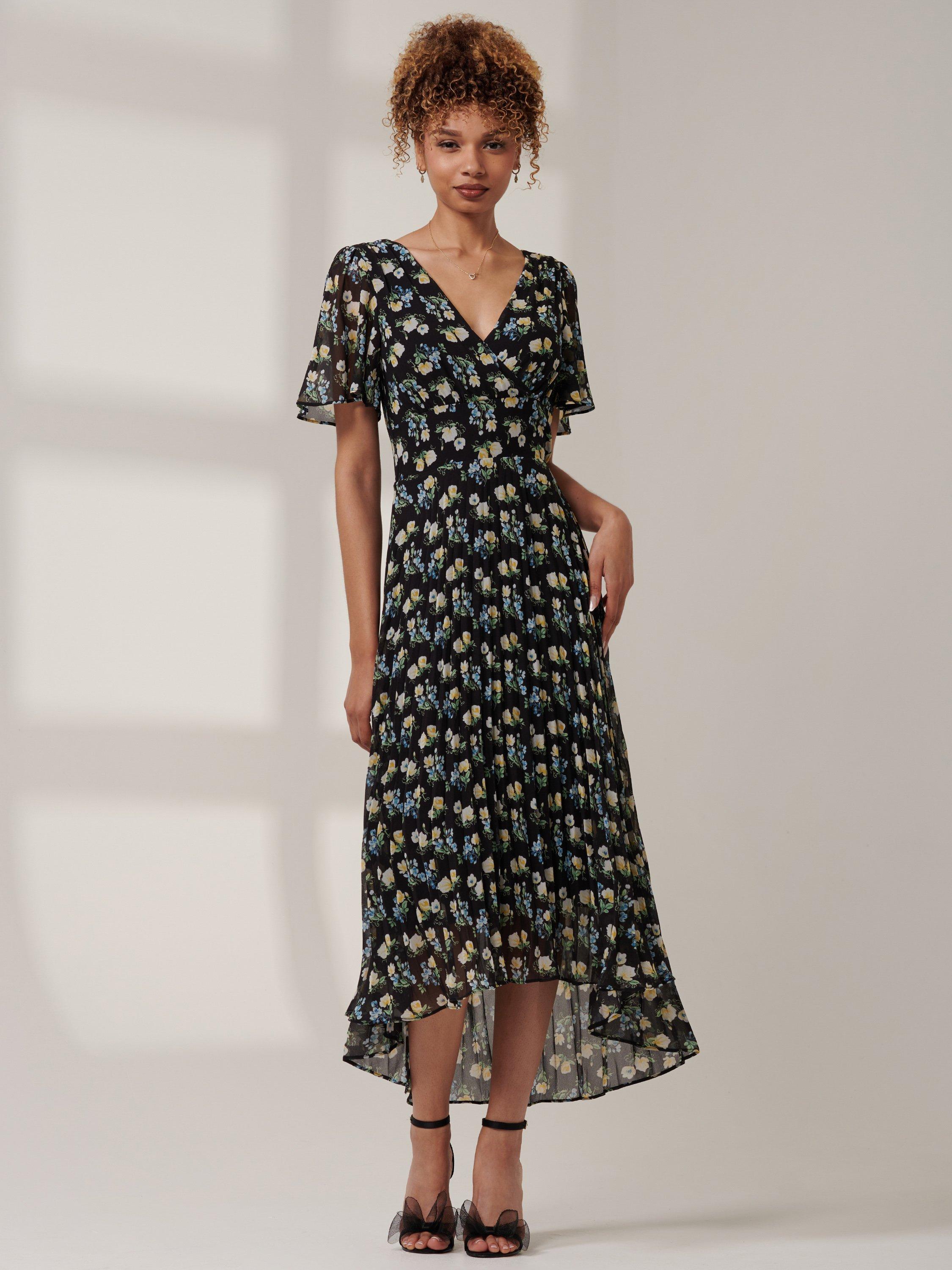Product image 6 of 7, which shows Jolie Moi Meagan Floral Chiffon Maxi Dress, Black, 8
