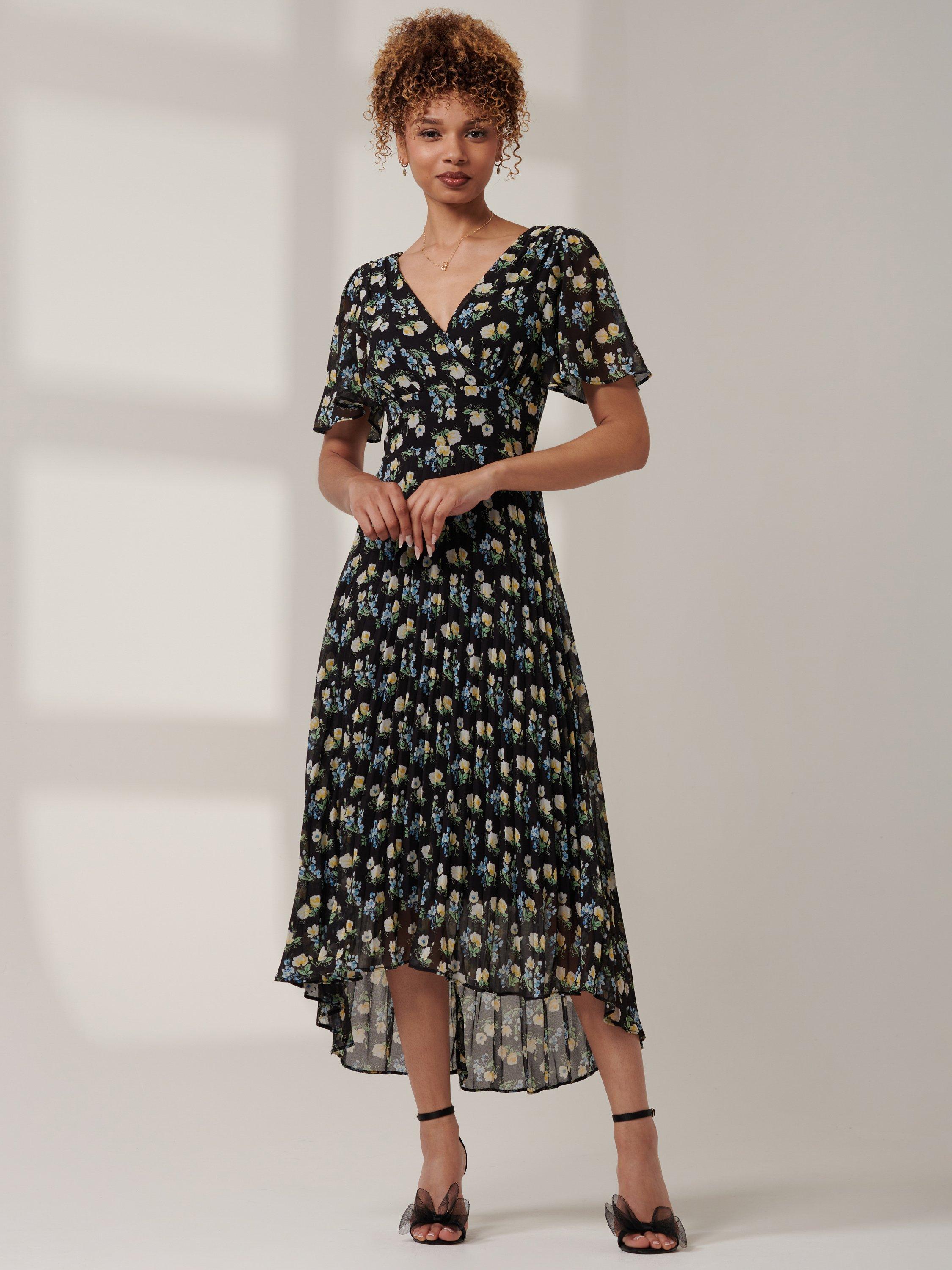 Product image 7 of 7, which shows Jolie Moi Meagan Floral Chiffon Maxi Dress, Black, 8