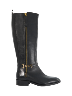 Dune London Taylyn Wide Fit Snaffle Trim Leather Knee High Boots, Black