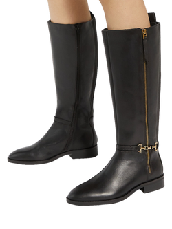 Dune London Taylyn Wide Fit Snaffle Trim Leather Knee High Boots - view 2, Black