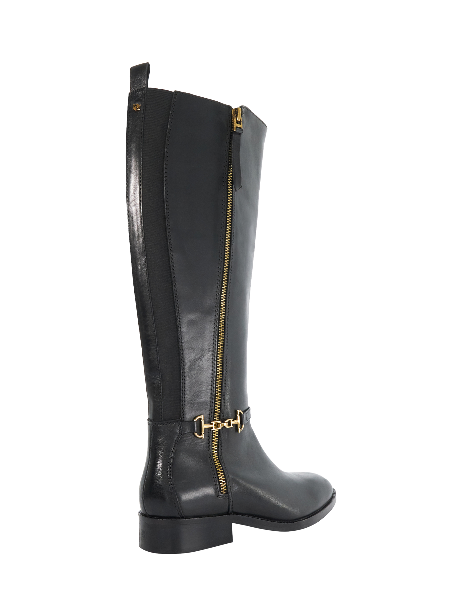 Product image 5 of 6, which shows Dune Taylyn Wide Fit Snaffle Trim Leather Knee High Boots, Black, EU36