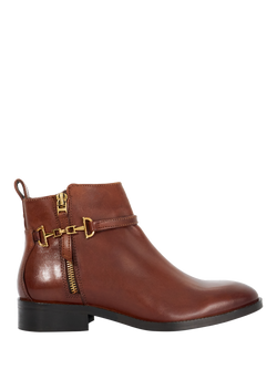 Dune London Wide Fit Parklyn Snaffle Trim Leather Ankle Boots, Tan