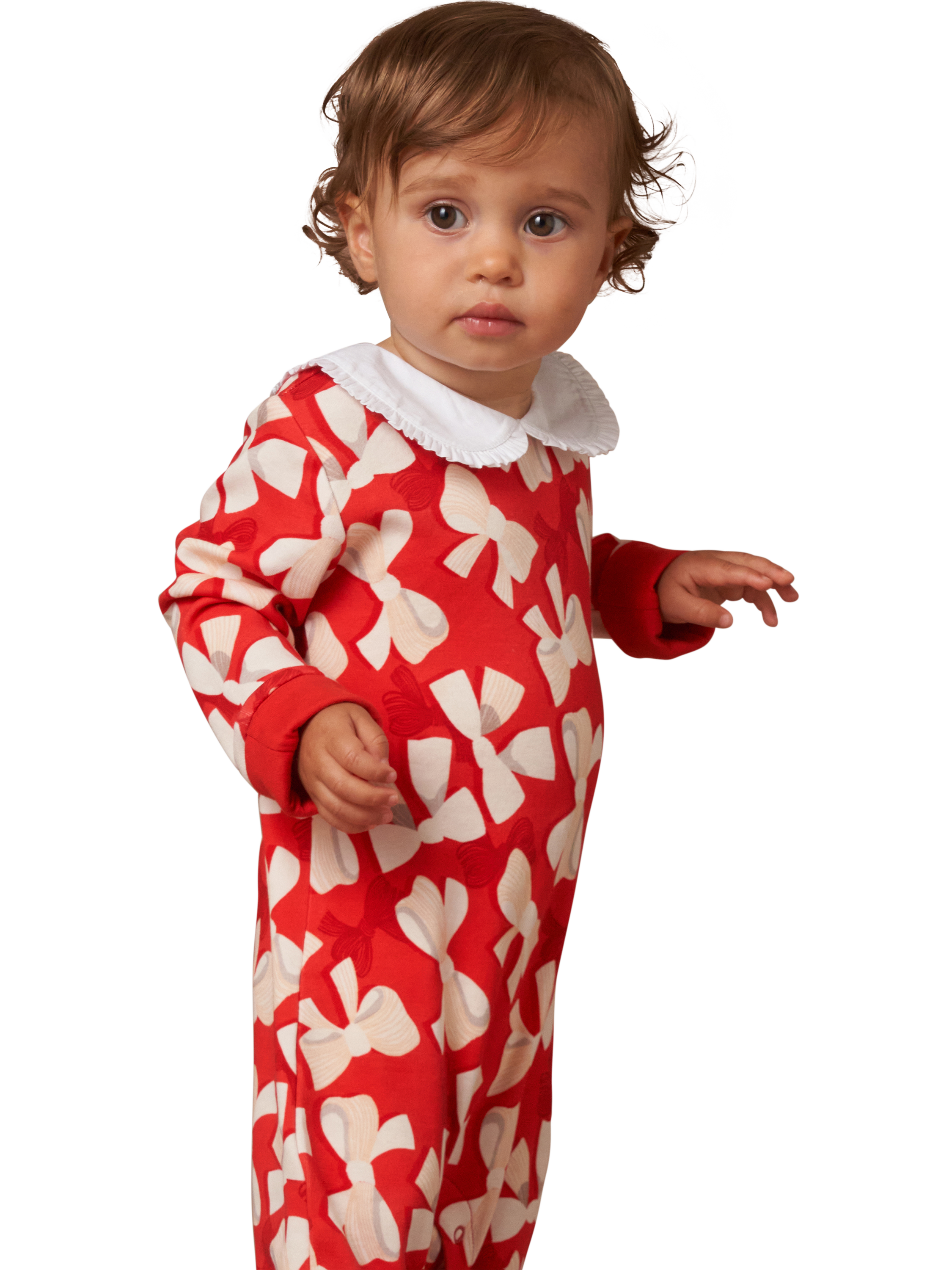 Product image 1 of 7, which shows Angel & Rocket Baby Collar Babygrow, Red/Multi, 0-3 months