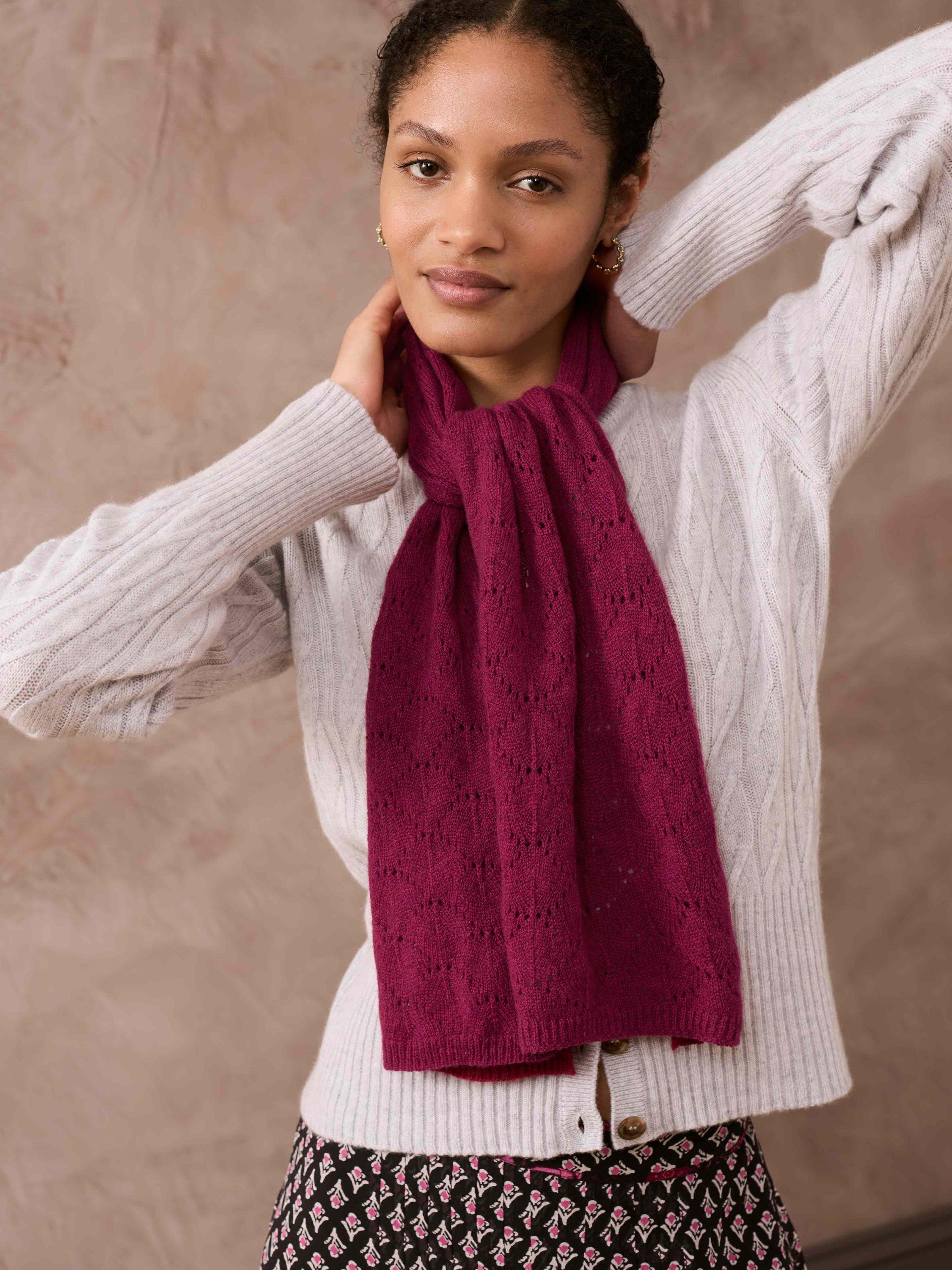 Brora Cashmere Pointelle Scarf, Mulberry, One Size