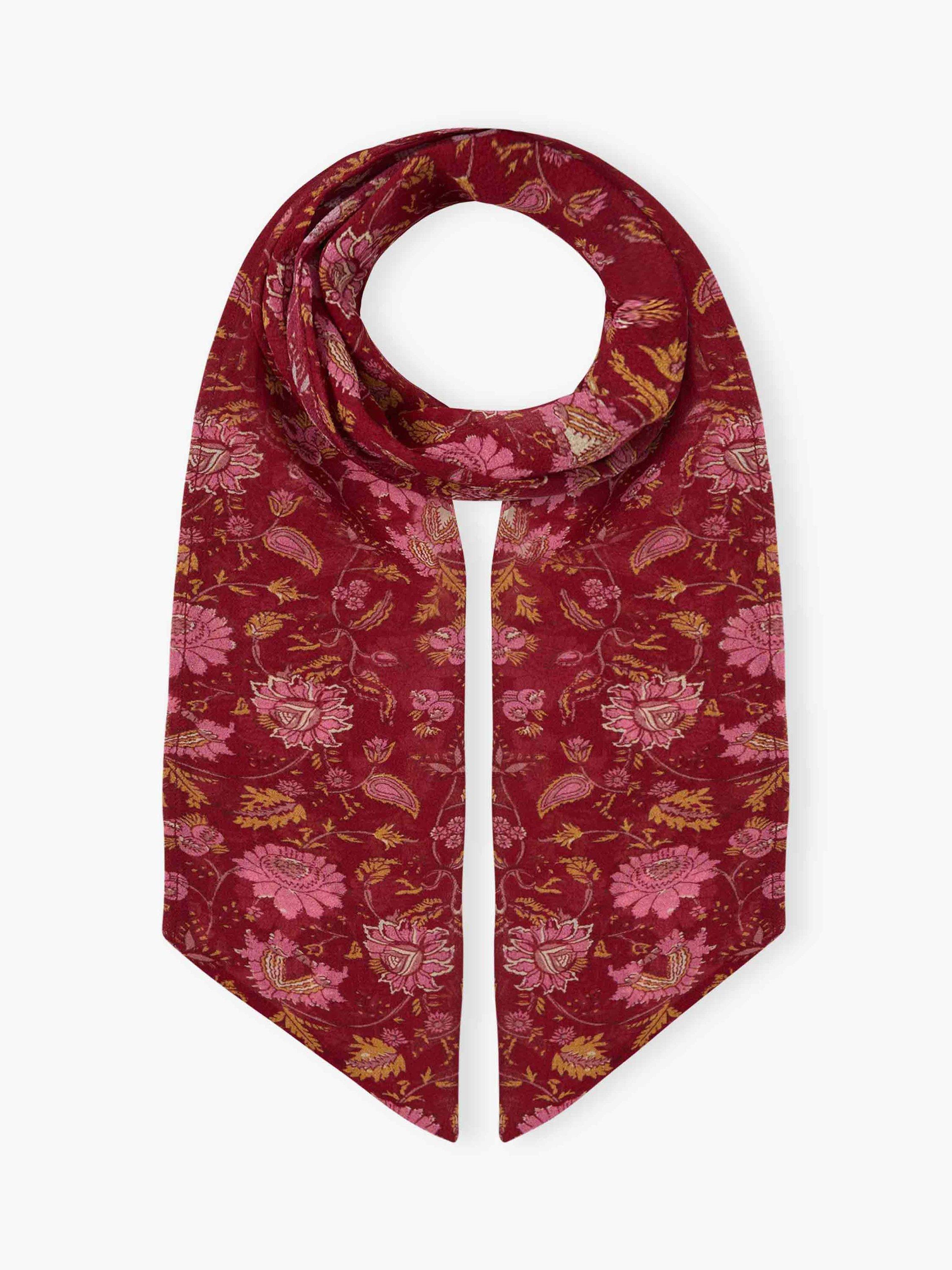 Brora Floral Silk Neck Tie, Damson/Rose