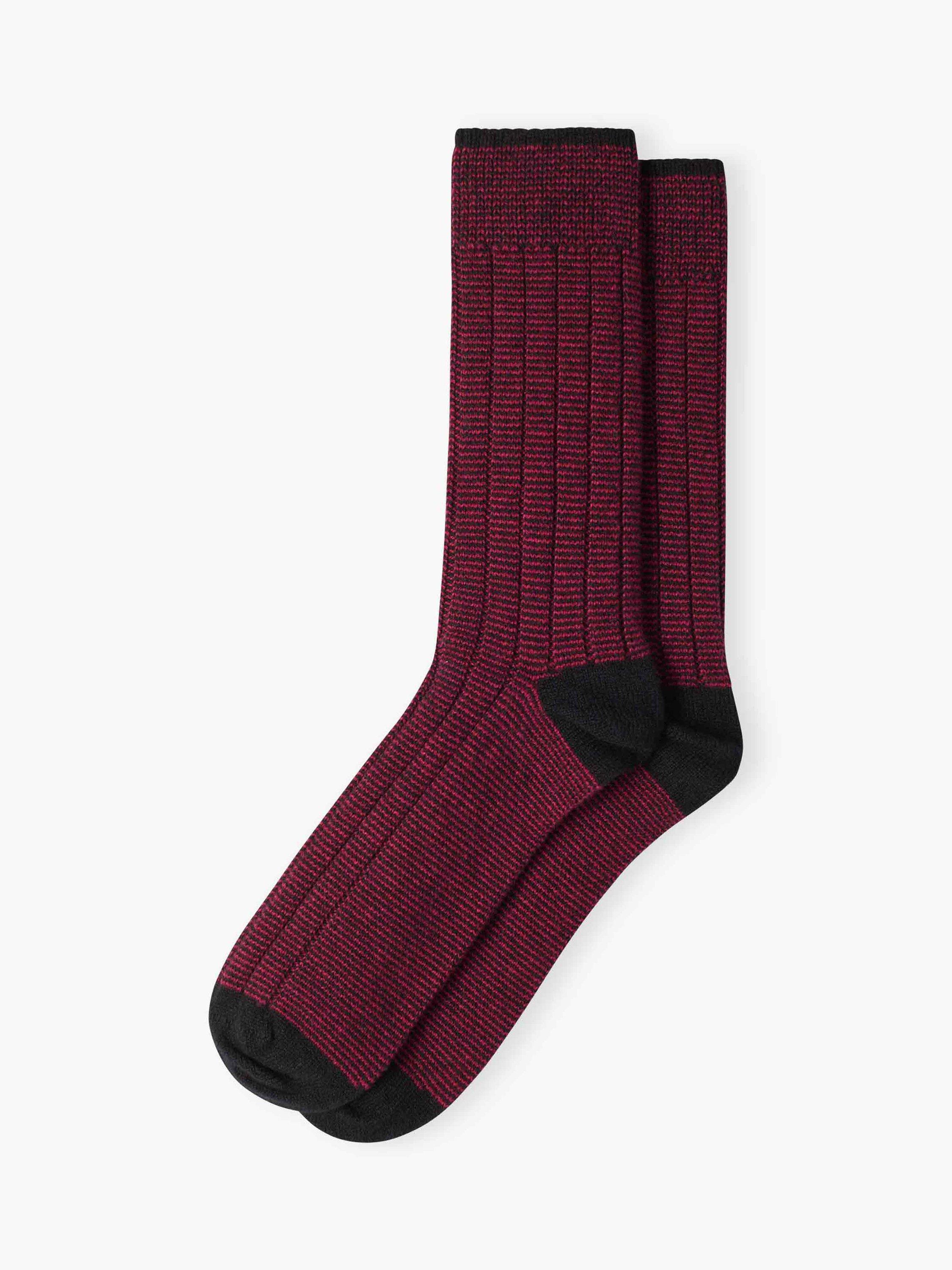 Brora Stripy Cashmere Blend Socks, Black/Mulberry