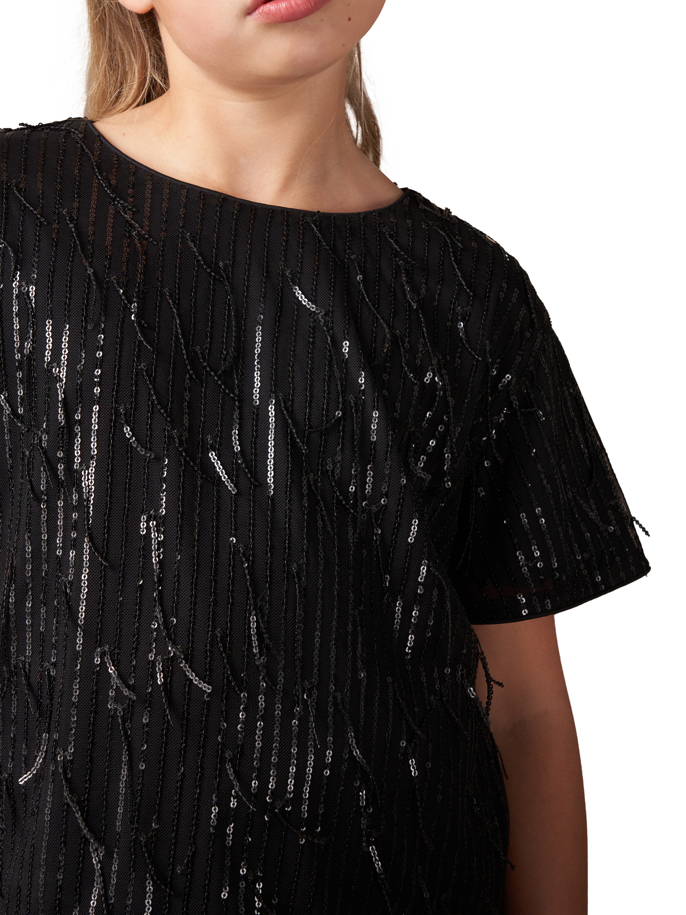 Product image 3 of 6, which shows Angel & Rocket Kids' Tassel Sequin Top, Black, 3 years