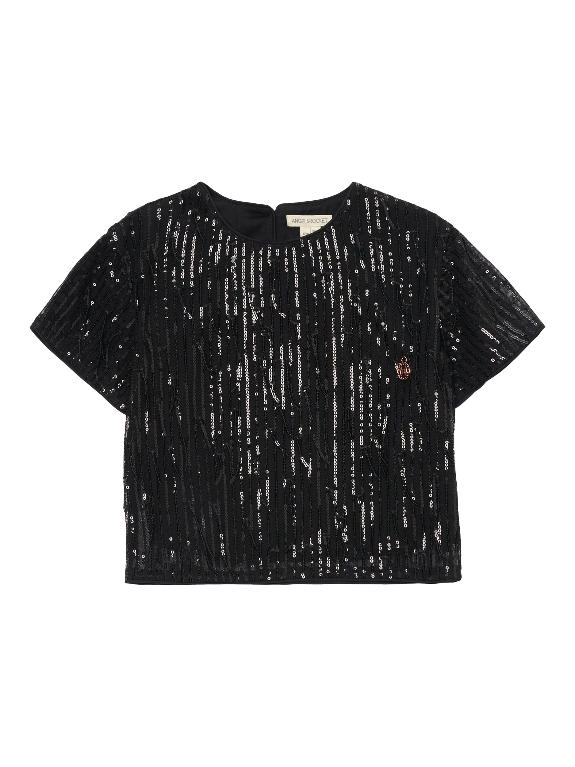 Product image 4 of 6, which shows Angel & Rocket Kids' Tassel Sequin Top, Black, 3 years