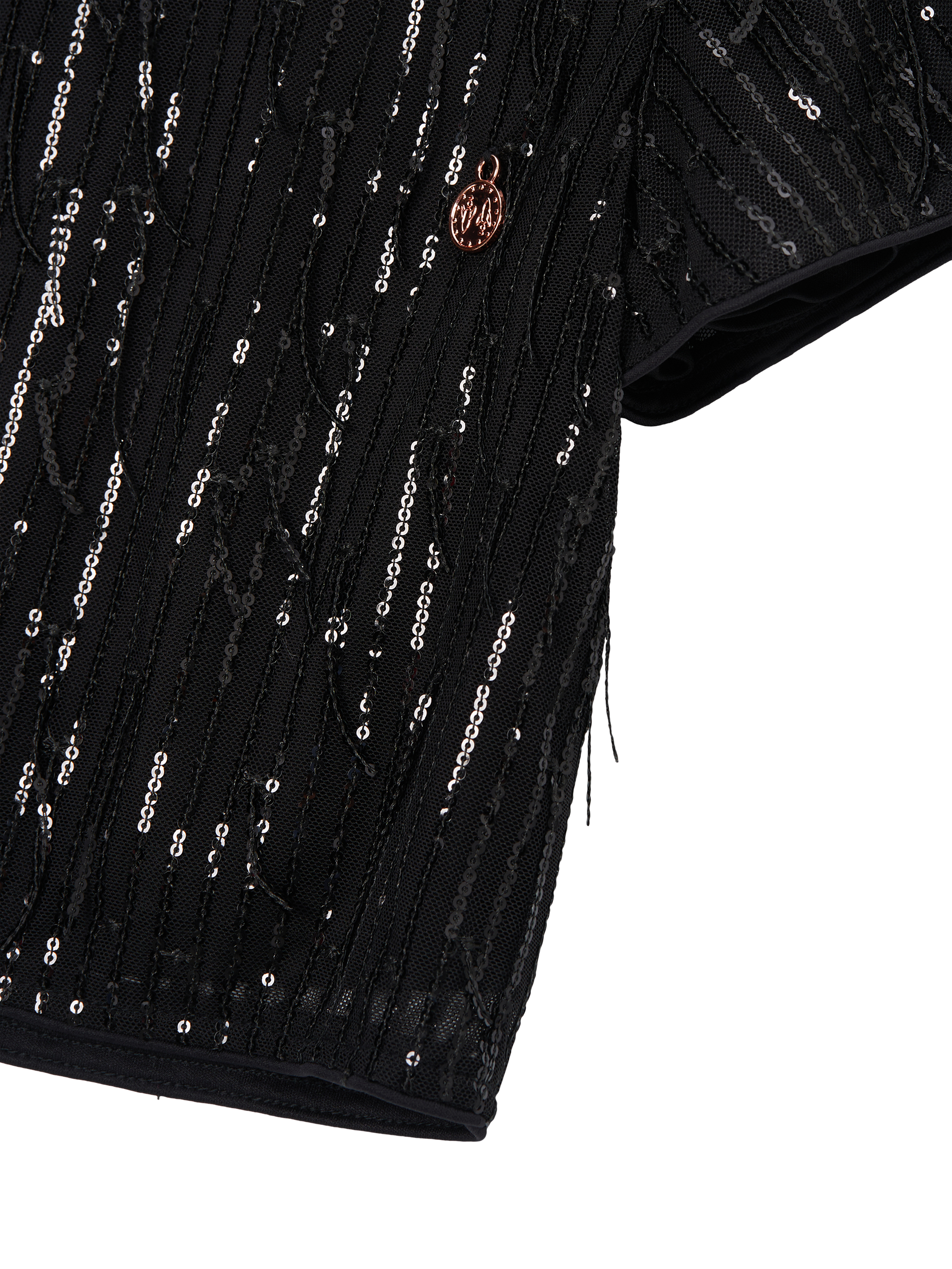 Product image 6 of 6, which shows Angel & Rocket Kids' Tassel Sequin Top, Black, 3 years