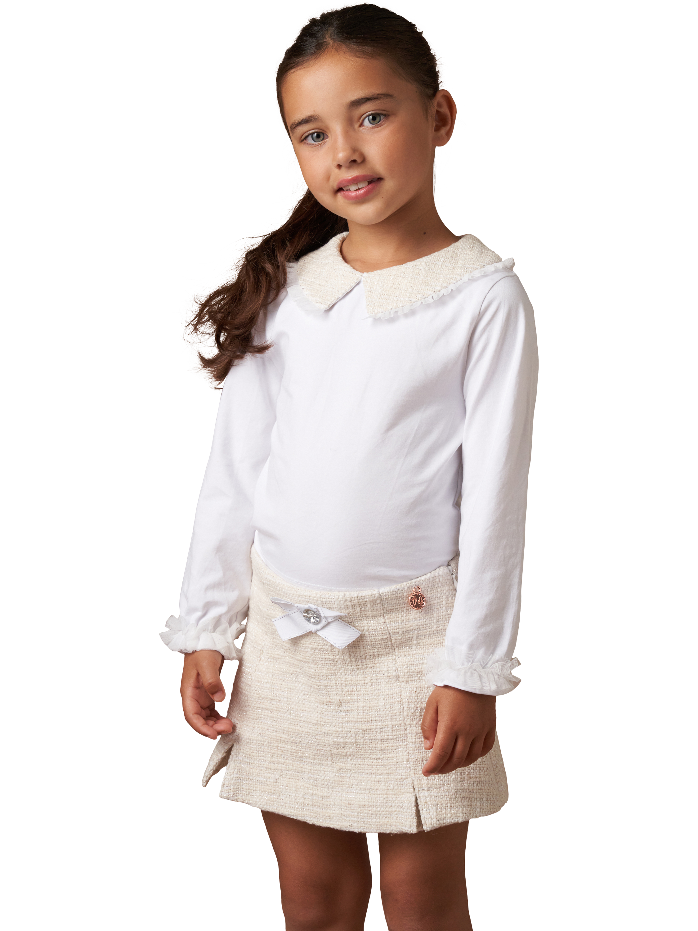 Product image 1 of 6, which shows Angel & Rocket Kids' Tweed Collar Top, Ivory, 4 years