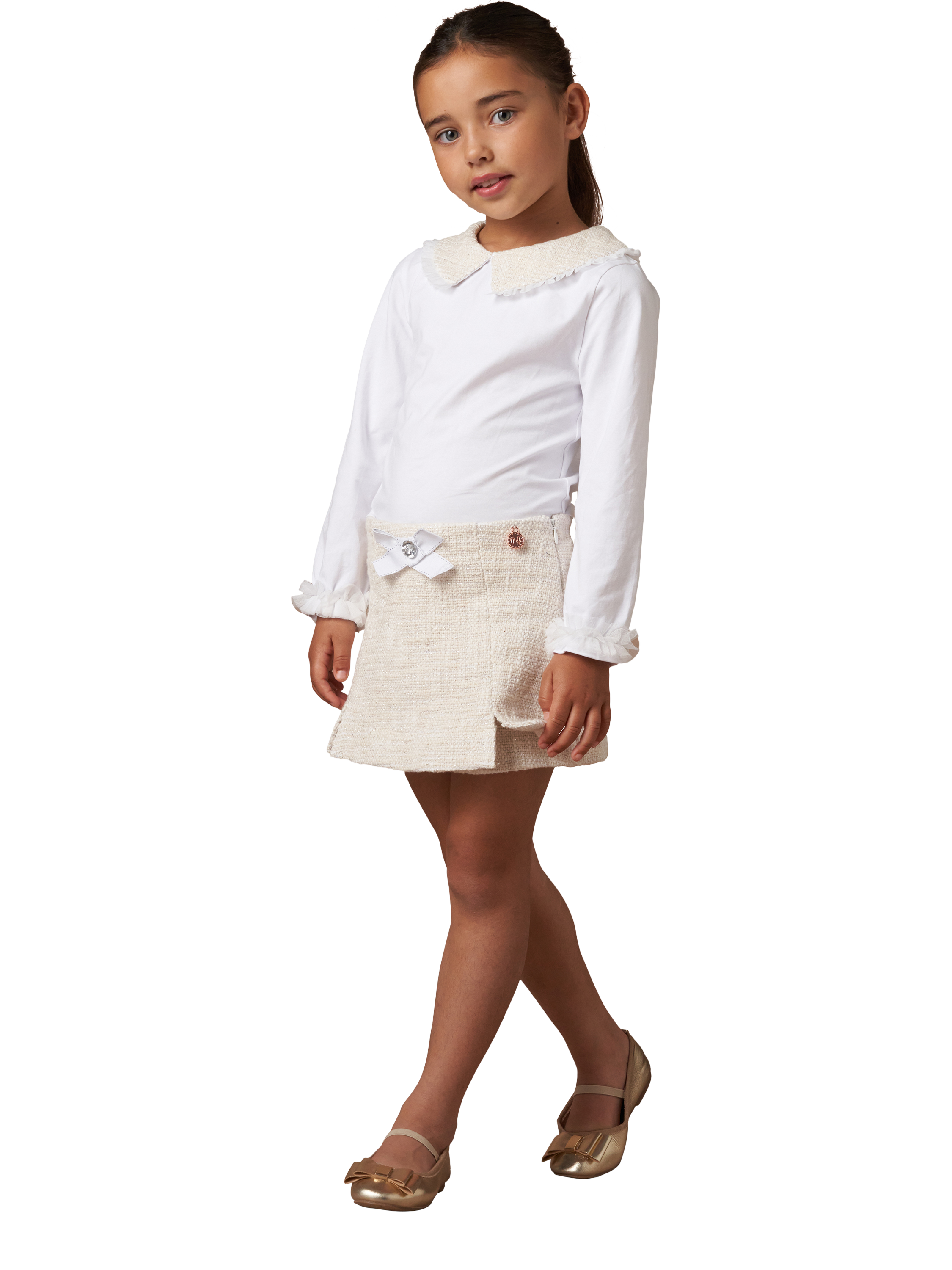 Product image 3 of 6, which shows Angel & Rocket Kids' Tweed Collar Top, Ivory, 4 years