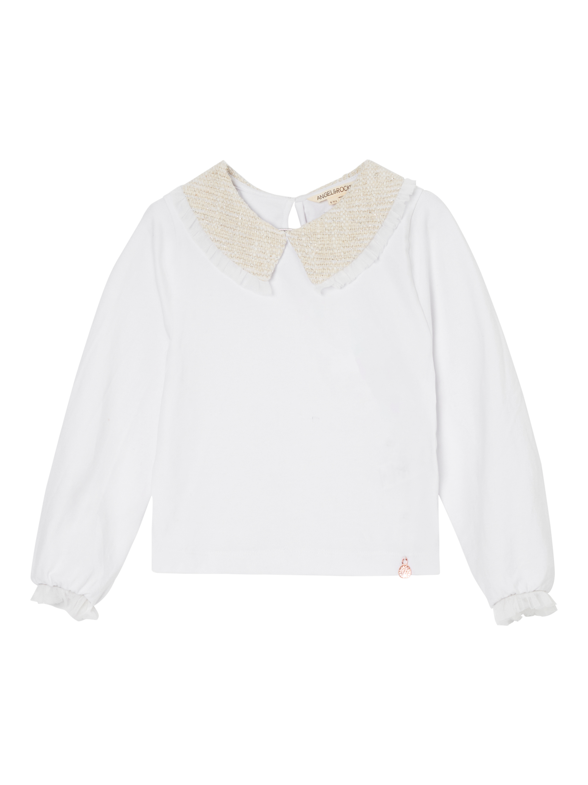 Product image 4 of 6, which shows Angel & Rocket Kids' Tweed Collar Top, Ivory, 4 years