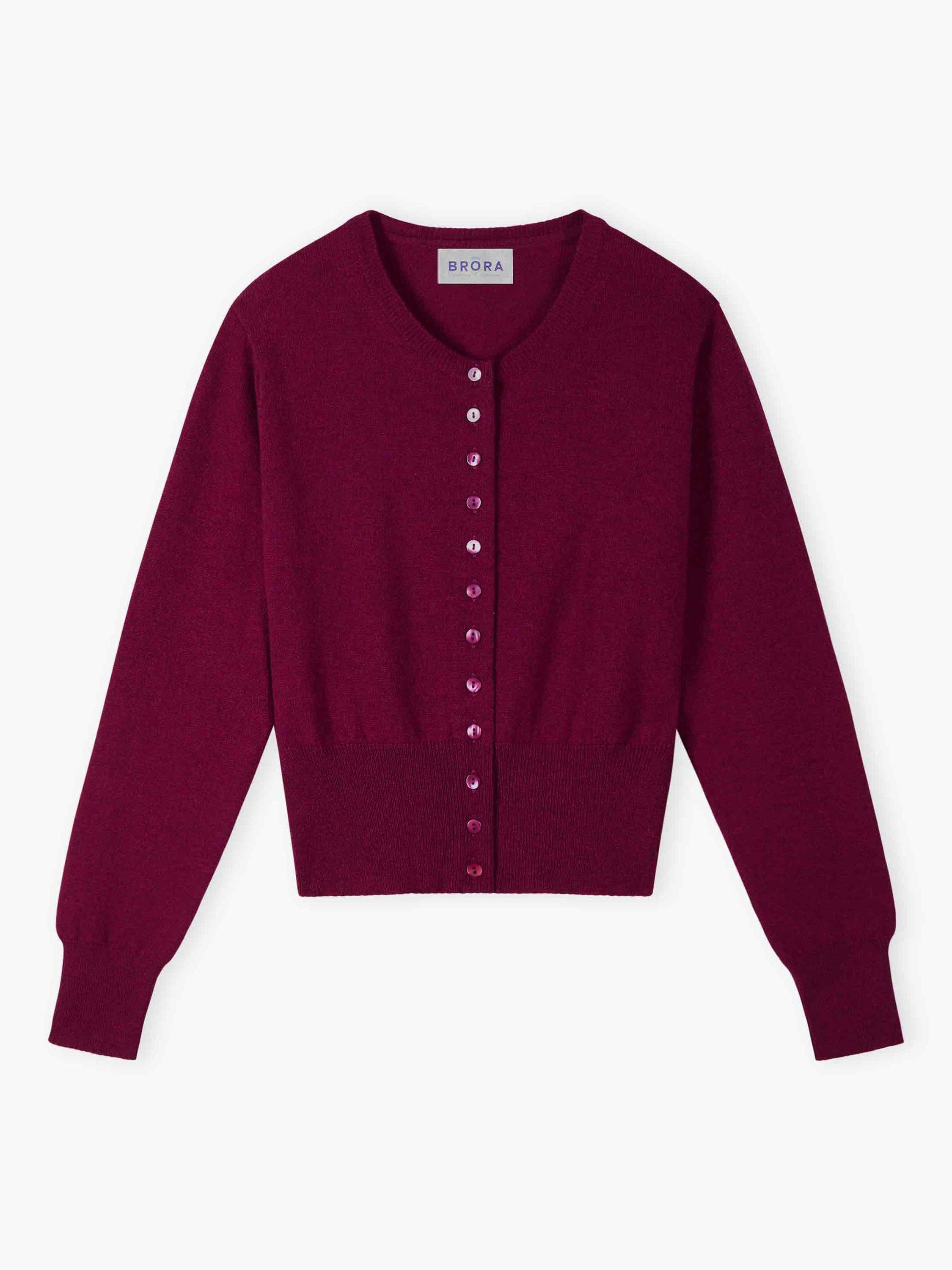 Brora Cashmere Long Sleeve Cropped Cardigan Mulberry