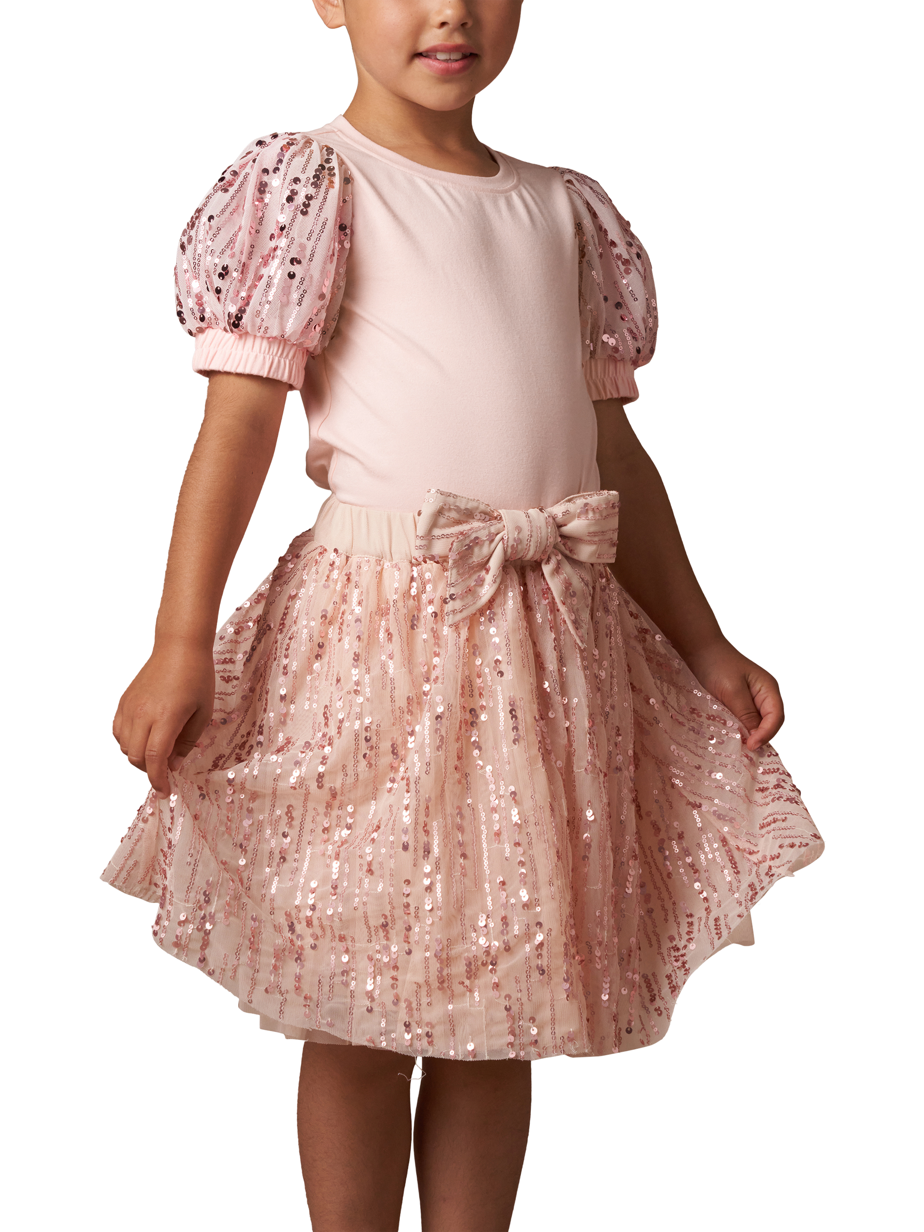 Product image 2 of 5, which shows Angel & Rocket Kids' Elle Sequin Skirt, Pink, 3 years