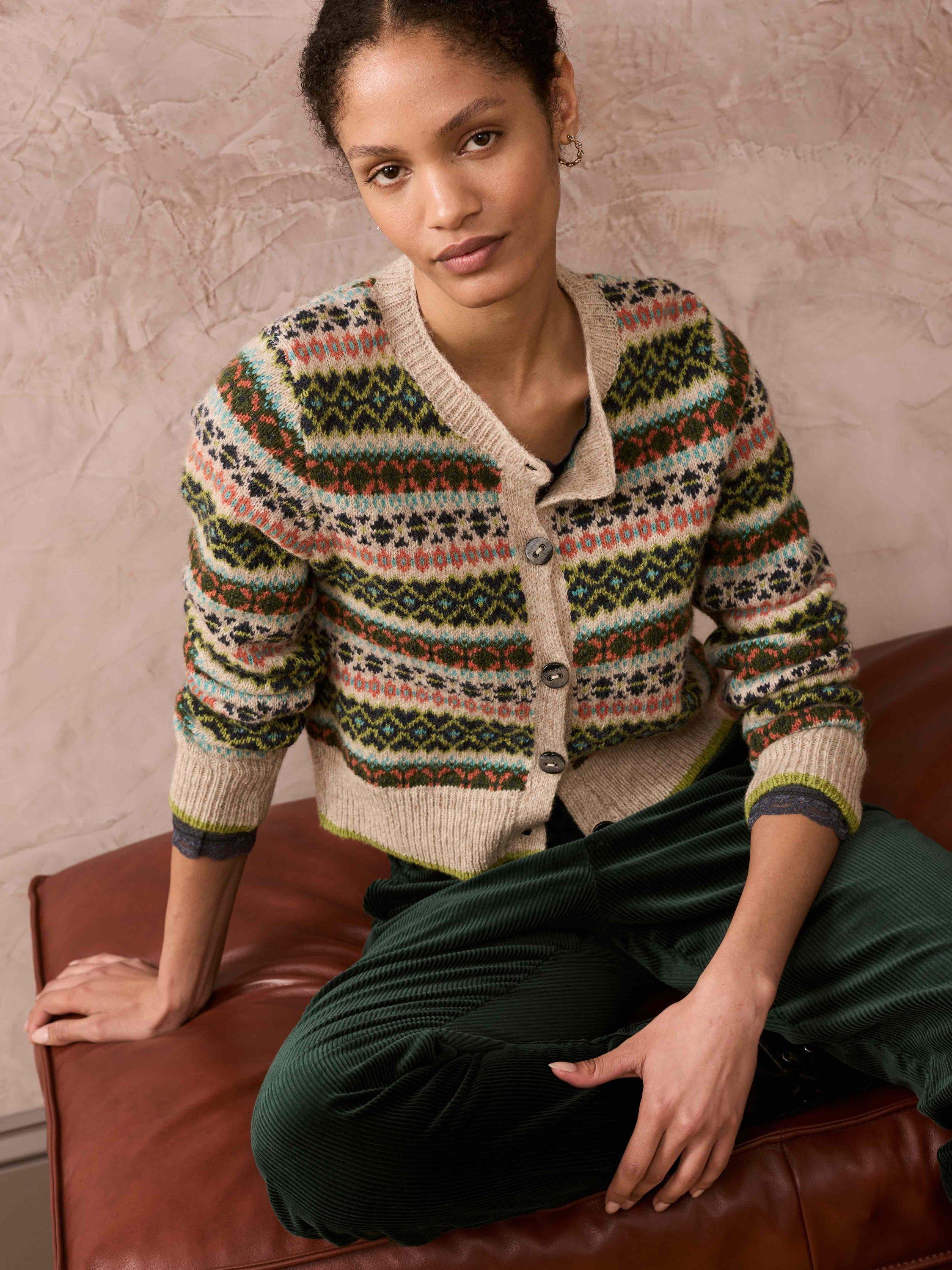 Brora Fair Isle Wool Cardigan, Oak