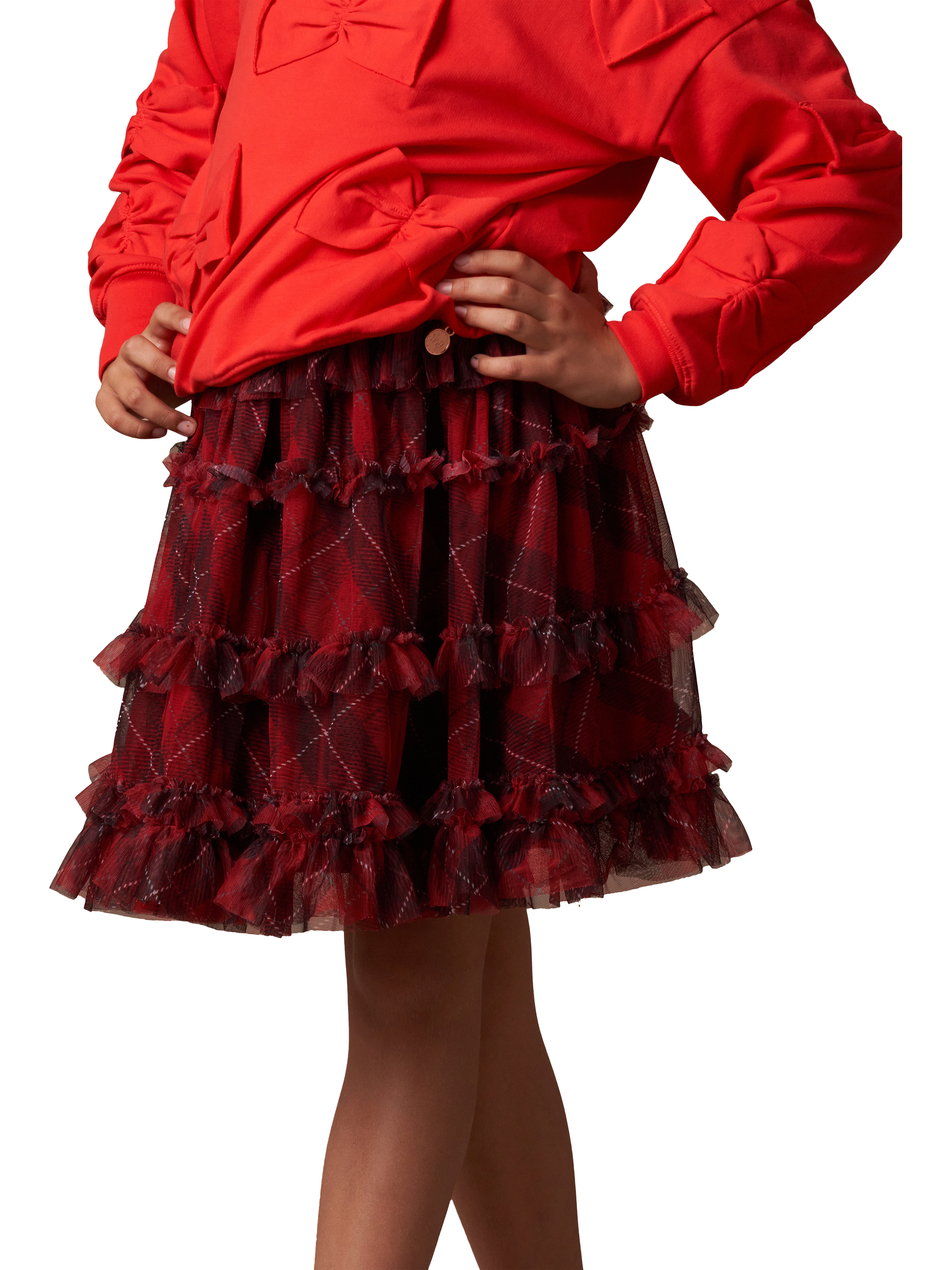 Angel & Rocket Kids' Tartan Mesh Skirt, Red, 8 years
