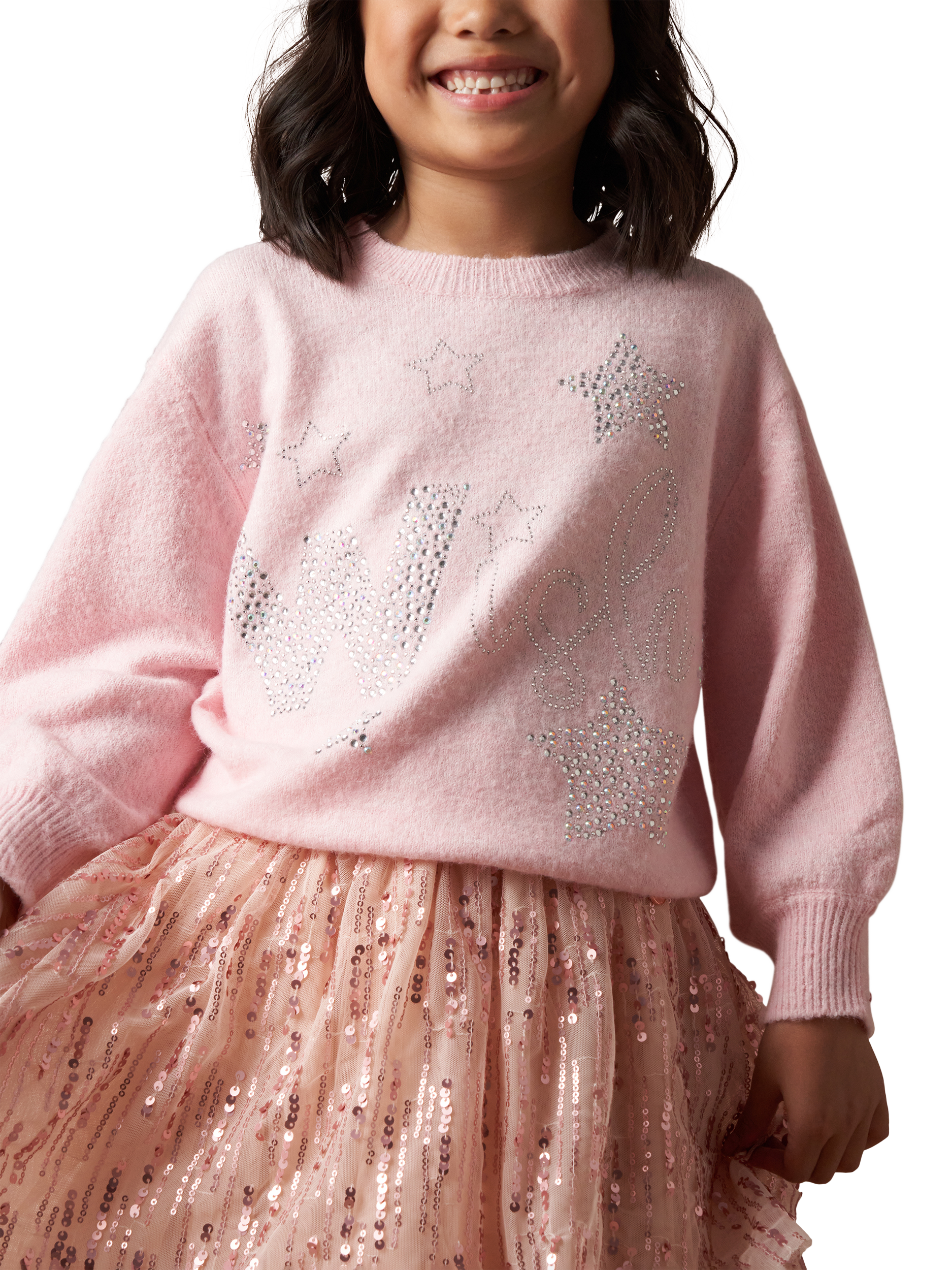 Product image 1 of 5, which shows Angel & Rocket Kids' Wish Sparkle Jumper, Pink, 3-4 years